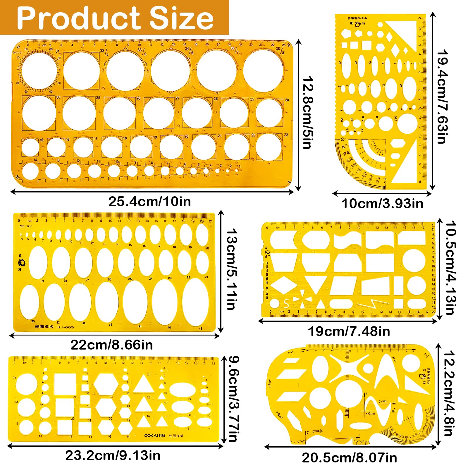 Set Da 3 Stencil Per Disegno Geometrico E Cerchi, Righelli In Plastica Trasparente, 25x12 Cm, Multiuso Per Ufficio, Scuola E Progettazione