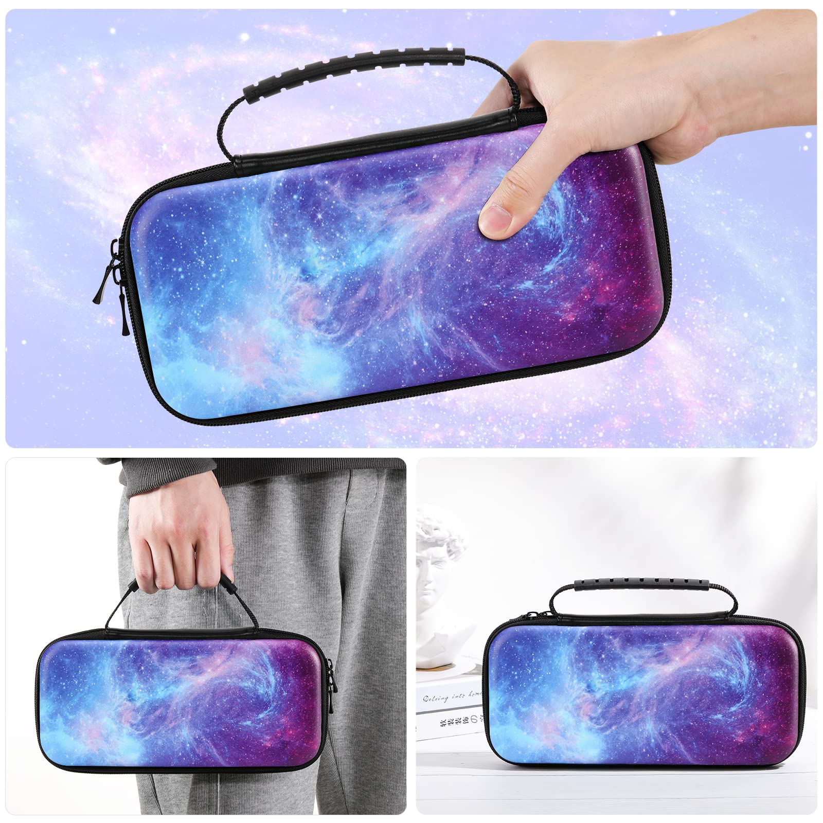 MoKo Custodia da Trasporto Compatibile con Nintendo Switch OLED/Switch, Custodia Rigida per Console Switch, con 10 Slot per Schede di Gioco, Chiusura Cerniera Liscia, Cielo Stellato Viola