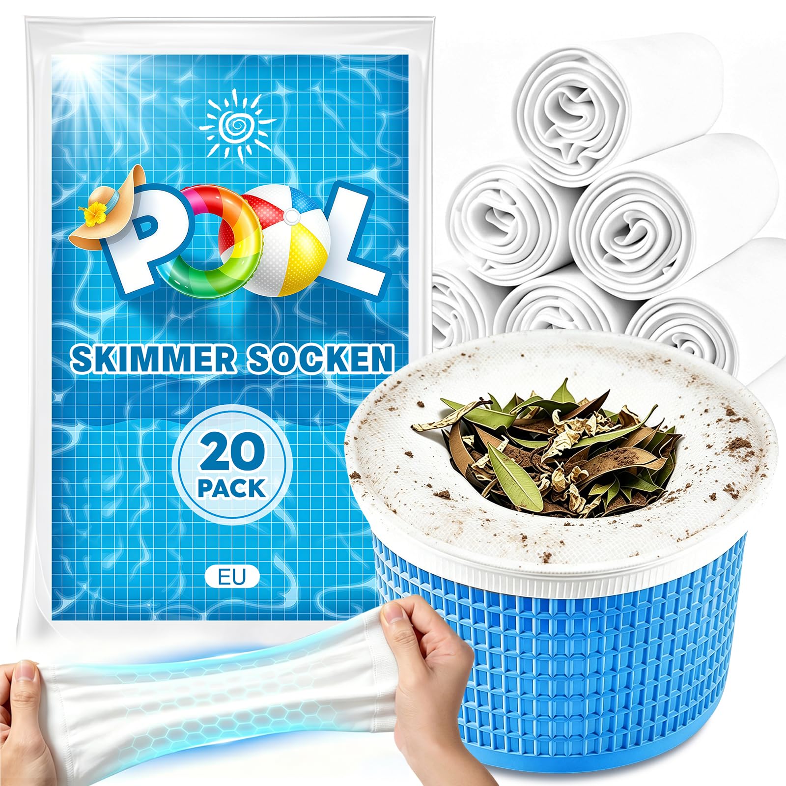 20 sztuk skarpet do basenu, skimmera, koszyka na skimmer, siatka nylonowa, delikatne filtrowanie, skarpety filtrujące, do basenu, wielokrotnego użytku, do usuwania żużli, liści, pyłków, owadów, 20