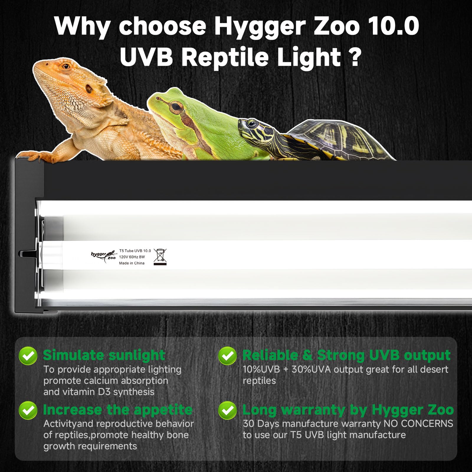 T5 UVB Reptile Light Fixture Upgrade Square HO UVB Bulb Lighting Combo Kit 10.0 UVB Light for Reptiles Terrarium Fluorescent 8W Reptile Light Bar UVA UVB Desert Lamp for Bearded Dragon Turtle Tank - image 3