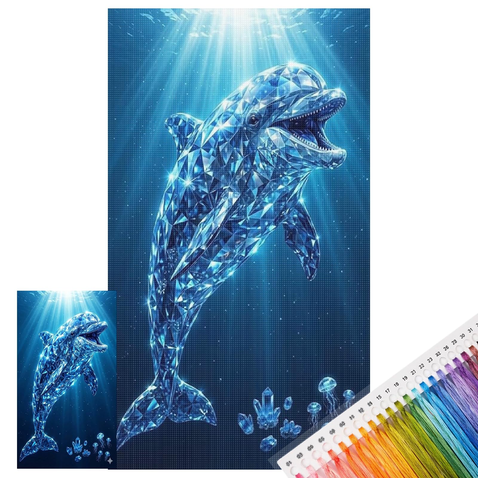 Poetrydraw Crystal Blue Dolphin Cross-Stitch Kit 11Ct Diy Embroidery Starter Set 15.74X27.56in Home Decor For Beginners