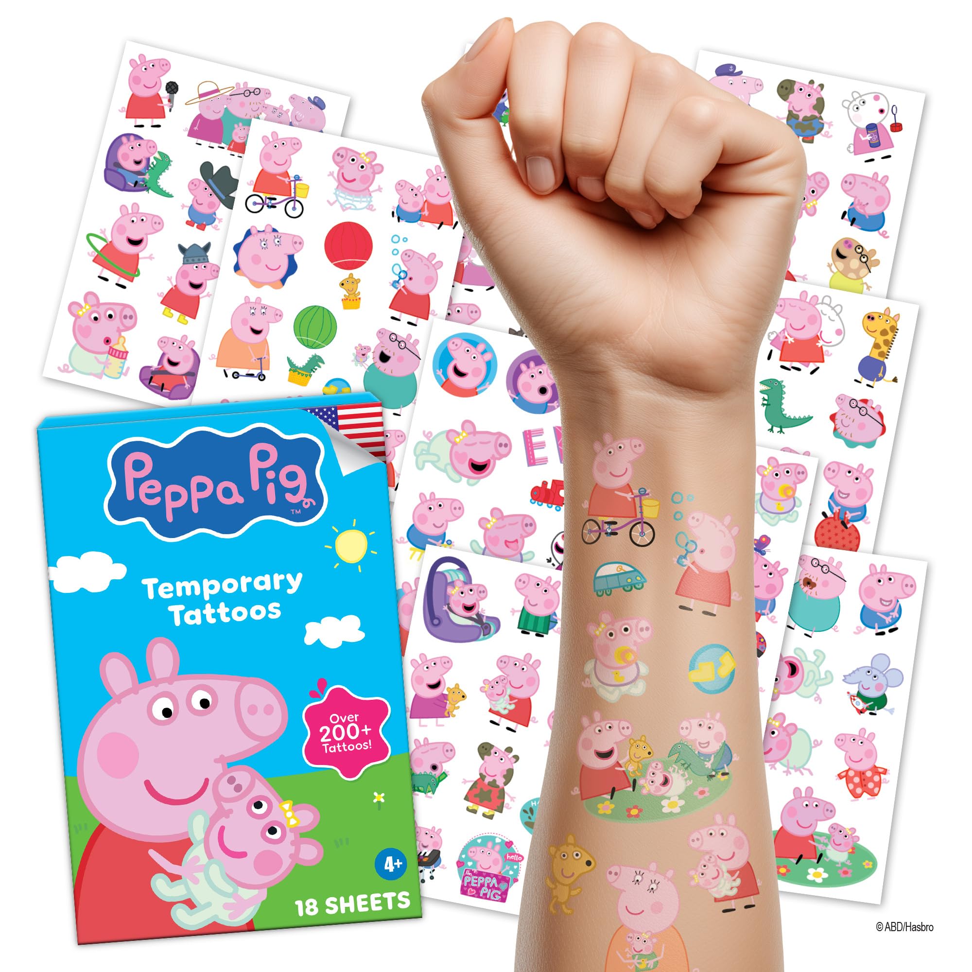 Peppa Pig Temporary Tattoos for Kids HUGE 200 pack. Great for Birthday Parties. Made in the USA with Safe Ink.