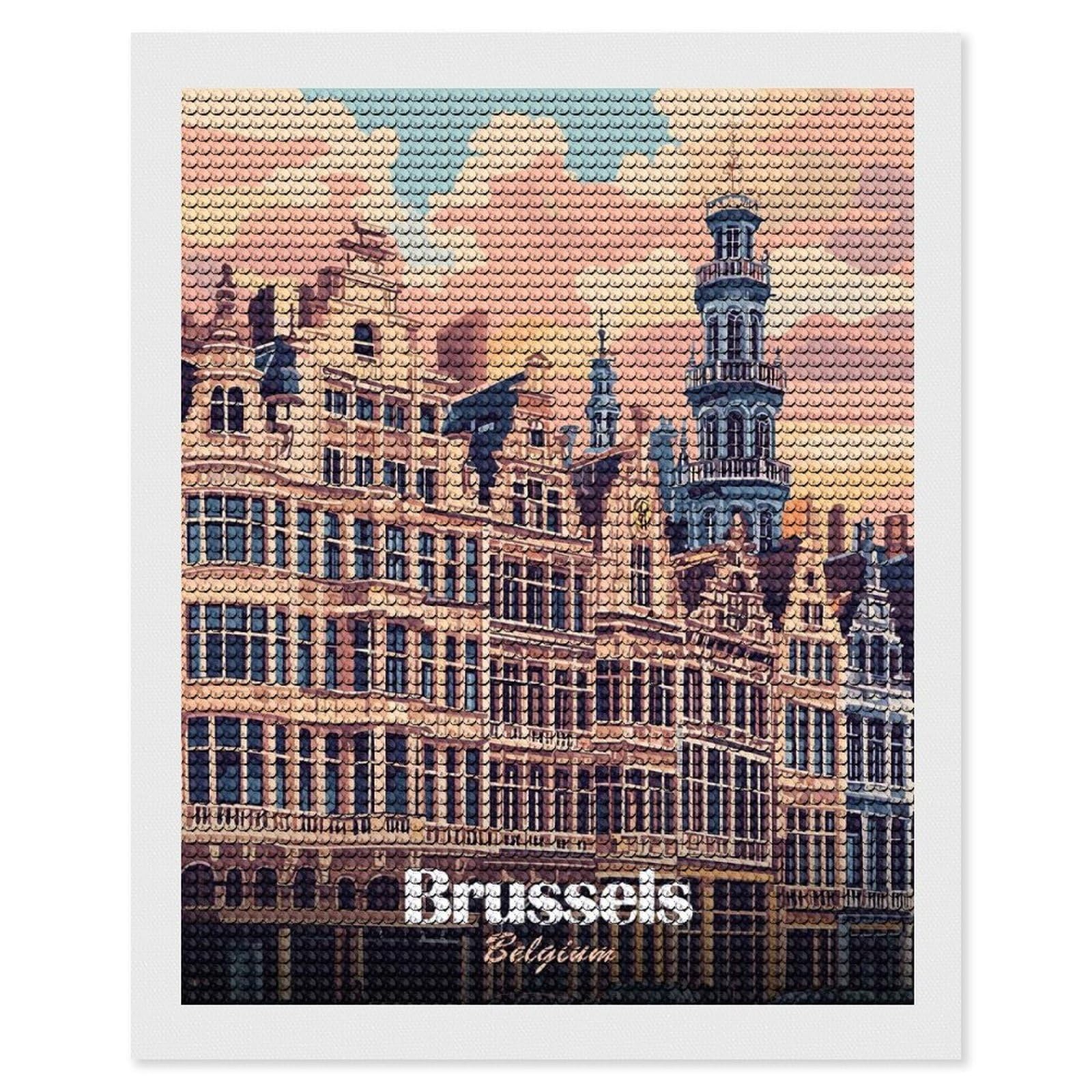 Junmoney Brussels, Belgium Cityscape Art(2) Diamond Painting Canvas Kit 16"x20", Round Gems, Living Room Decor, Seasonal Gift Choice, Modern Decor