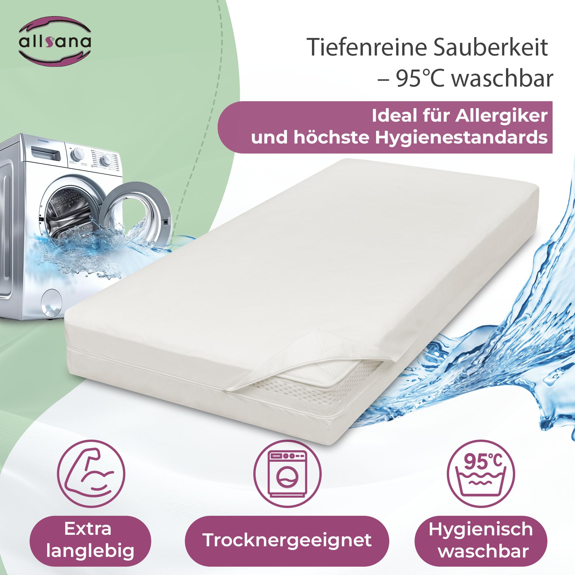 Allsana Allergiker Matratzenbezug 90x200x20 cm | Allergie Bettwäsche | Anti Milben Encasing | Milbenschutz für Hausstauballergiker | Zwischenbezug für die Matratze | Hohenstein Zertifiziert