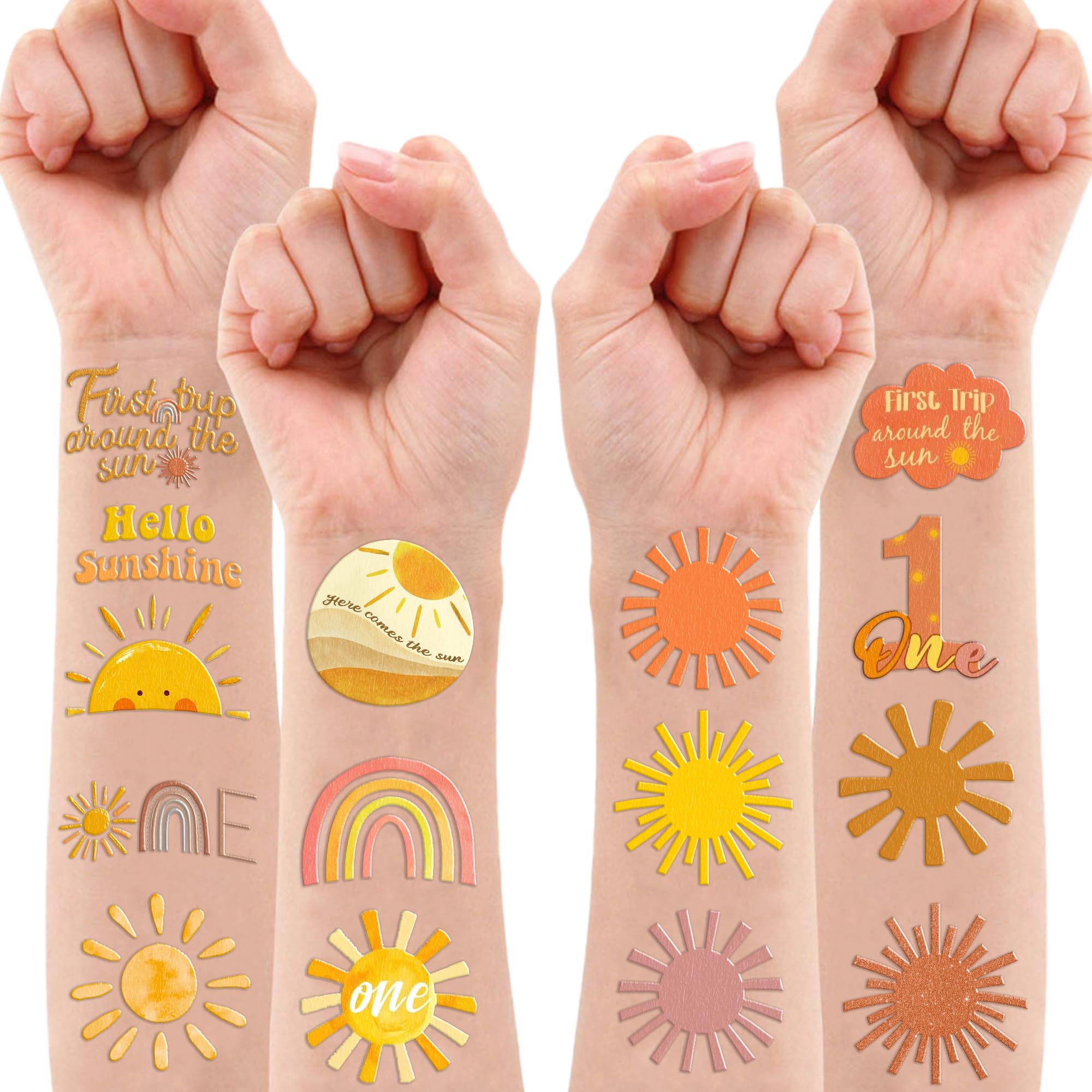 100PCS Boho First Trip Around The Sun Temporary Tattoos Themed Birthday Party Decorations Favors Supplies Decor Hello Sunshine Sunset Stickers Cute Gifts for Game Kids Boys Girls Class Prizes Carnival