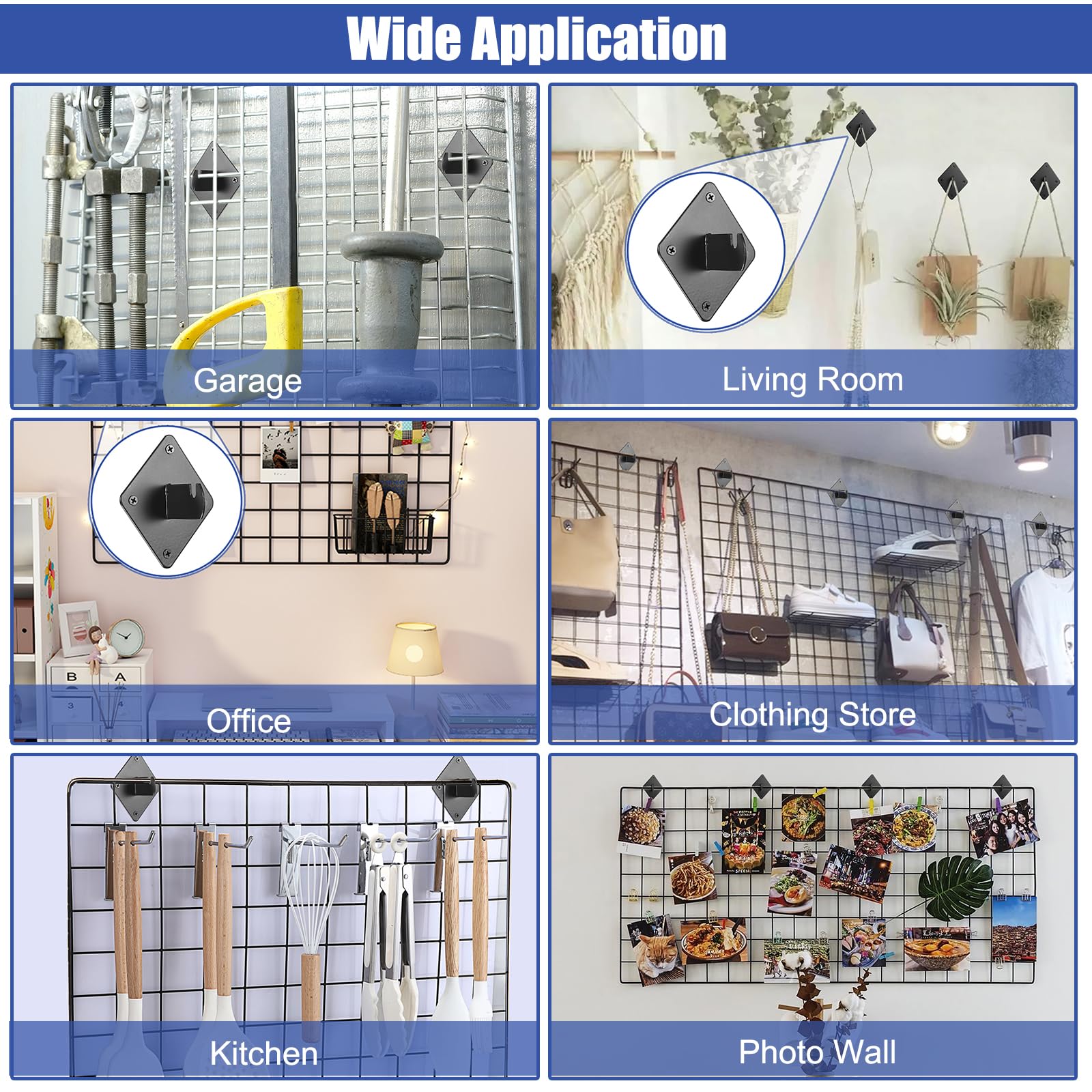 Kokone Gridwall Halterungen, 32 Stück, Gitter-Wandhalterung mit Schrauben für Gitterwände, Lamellengitter, Gitterplatten, schwarzes Metallgitter, Wandpaneele, Halterung, Garage, Zuhause