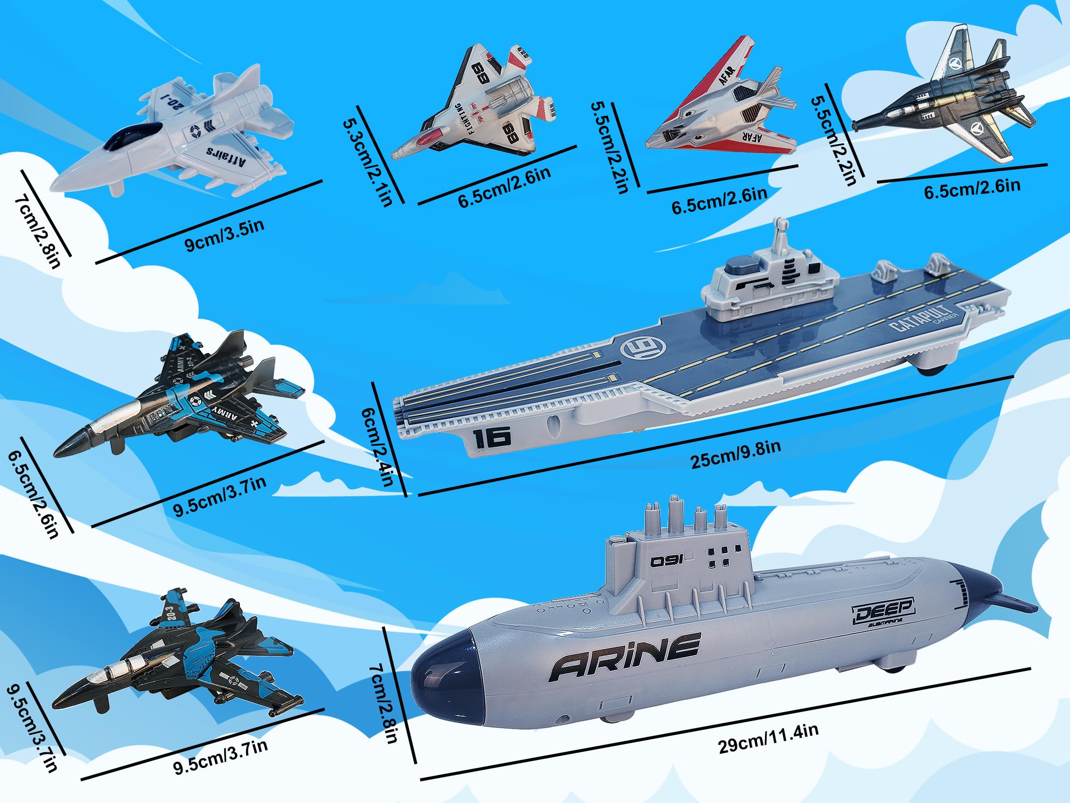VBACALA Jouets Militaires Navals,Ensemble dejouets Porte Avions pour Enfants, Avions de Combat cuirassés avec Fonction de Repli, jouetsmilitaires U Boat
