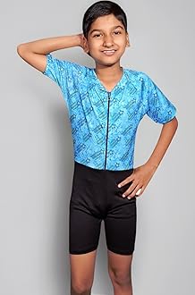 Aqua Holic Swimming Kit with 1 Printed Swimming Half Suit| Costume | with 1 Anti Fog Swimming Goggles, Swimming Cap,1 Nose Clip, 2 Ear Plugs,1 Swimming Ring(Tube) for Boys Multicolour