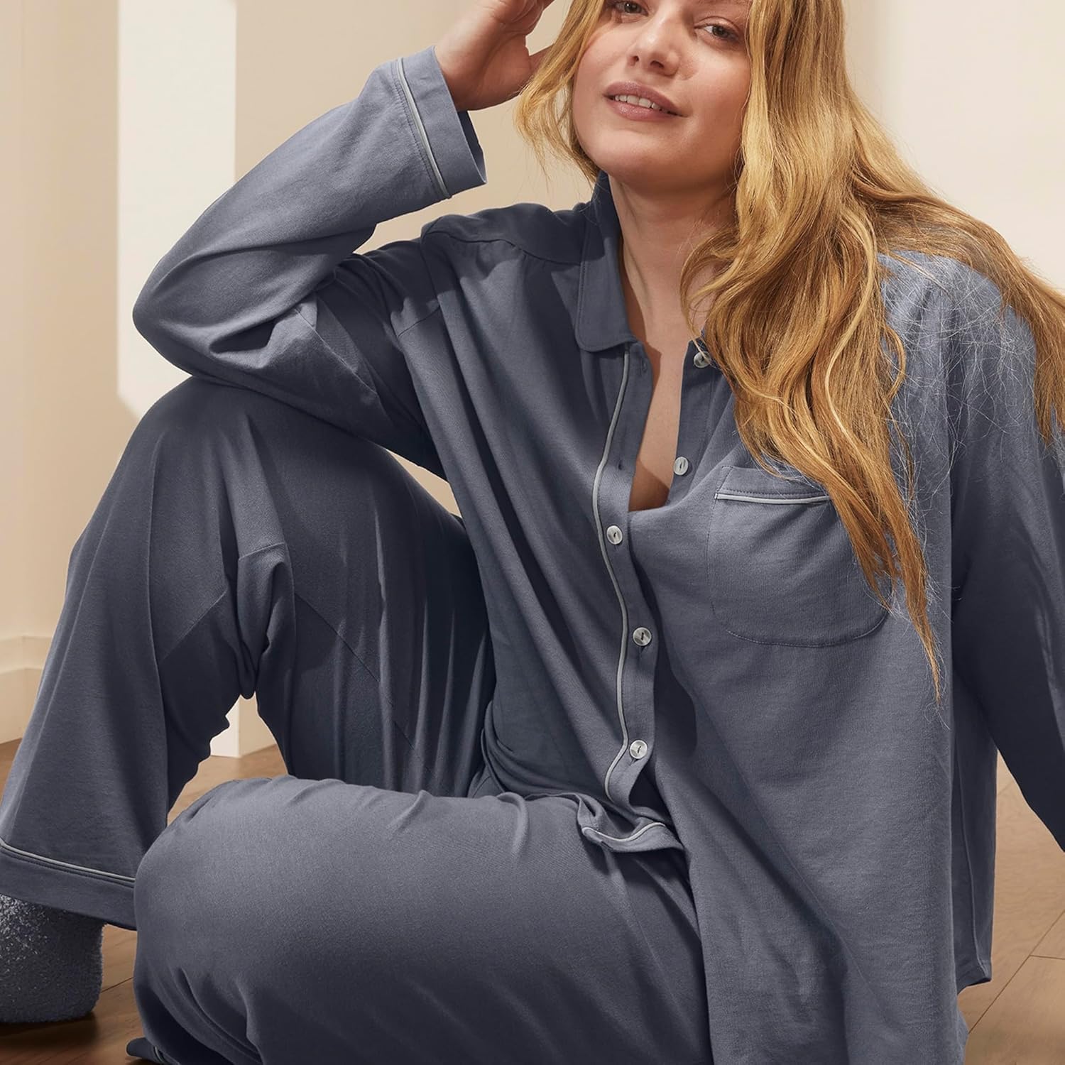 BOLL & BRANCH Women's Soft Knit Long Sleeve & Pants Pajama Set - Image 9