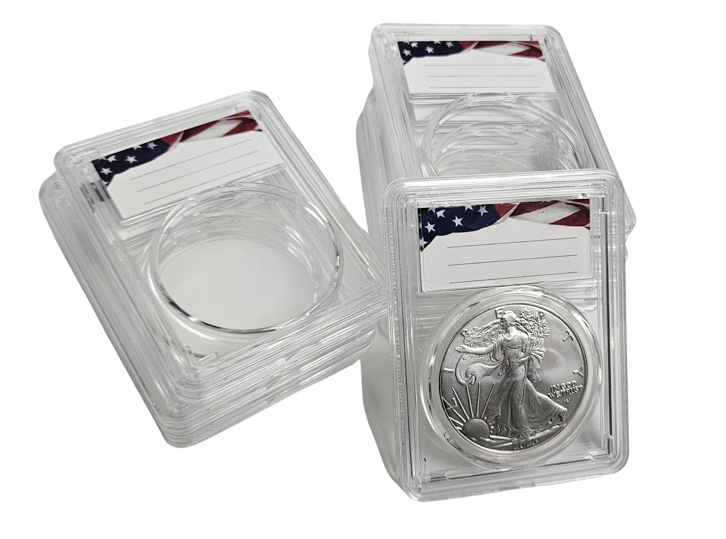 8-Pack Premium Acrylic Coin Slab Holders For American Silver Eagles - 40mm Sizing Ring Included