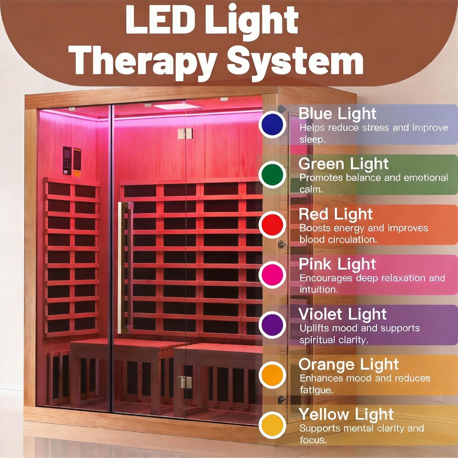 3-4 Person Infrared Sauna - Far Infrared Heating, Built-in Speakers, Okoume and Hemlock Wood, Movable Seat for Personalized Comfort