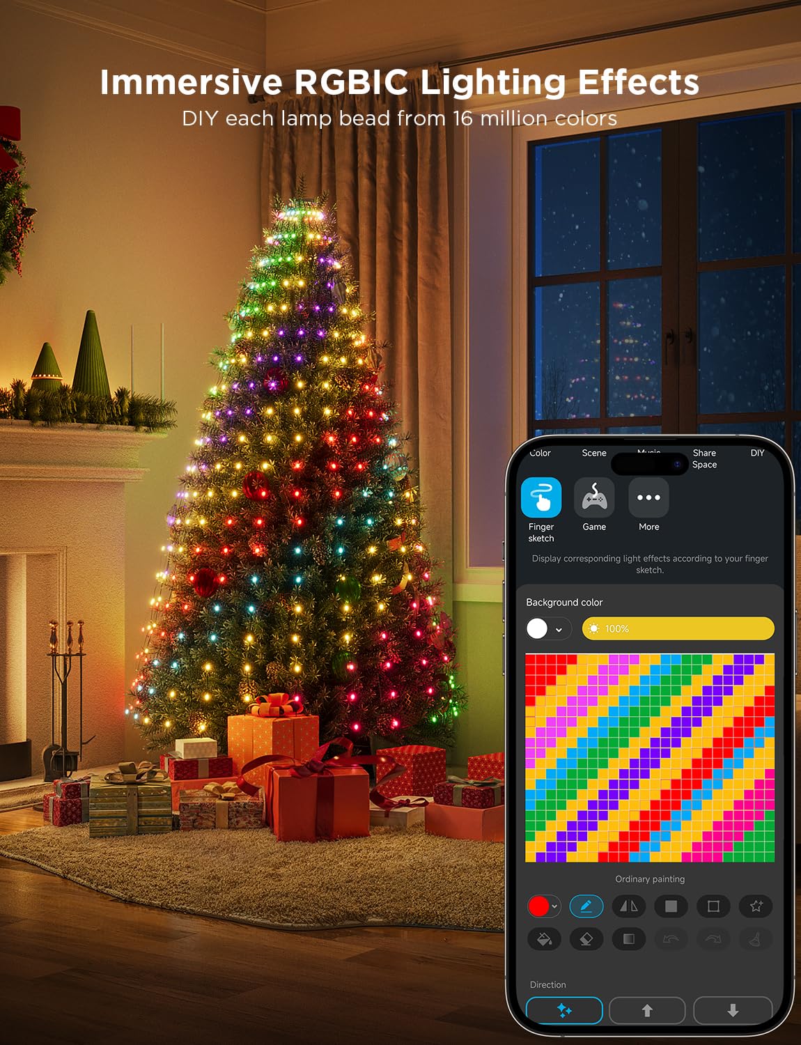Govee Christmas Tree Lights, Smart 480 LEDs RGBIC Christmas Lights, 2M*24 Strips Smart String Lights Indoor, Music Sync - Image 2