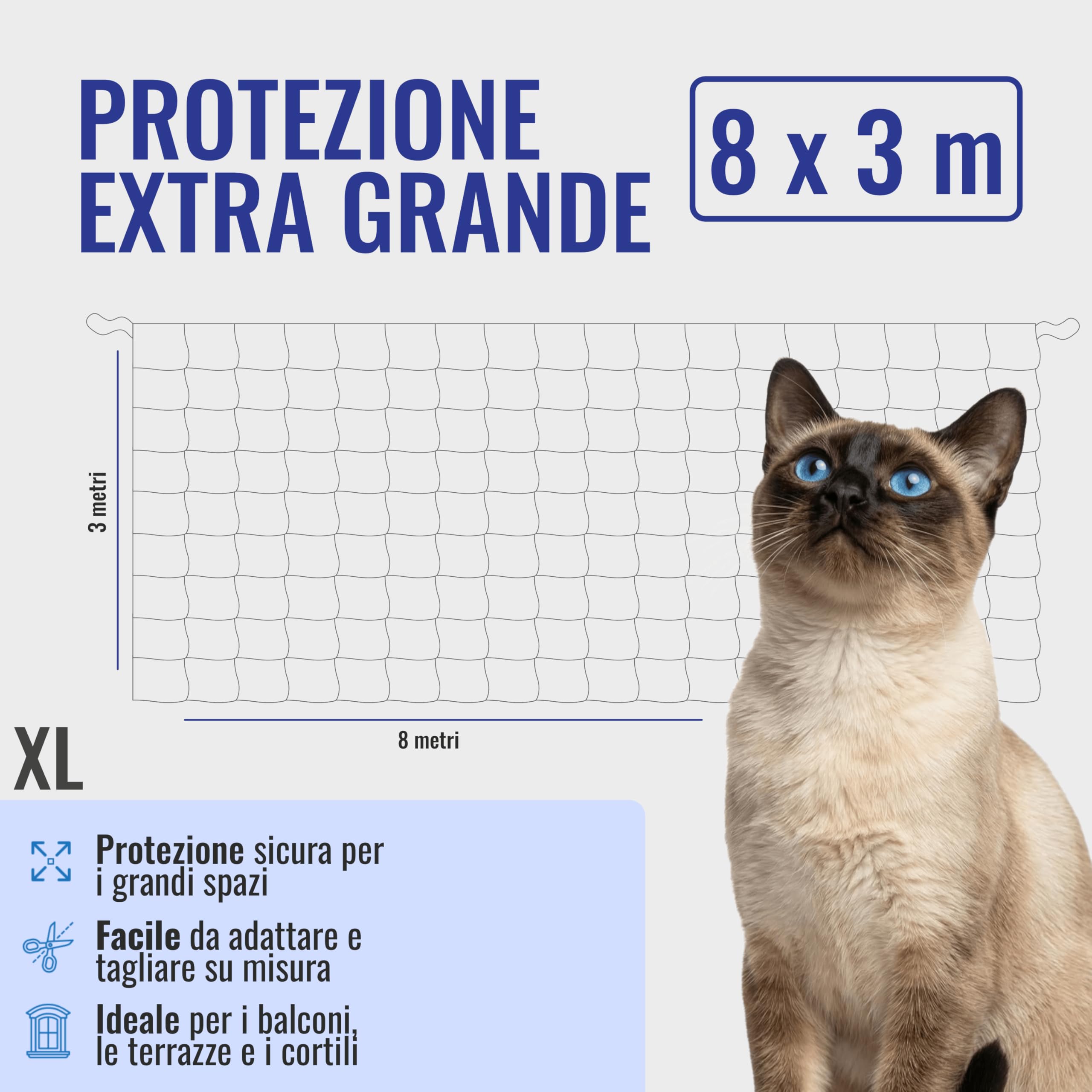 Rete per Gatti Balcone 8x3m – Trasparente | Rete Protezione Gatti con Installazione Senza Trapano o con Trapano | Kit Completo Incluso | Rete Gatti Finestra