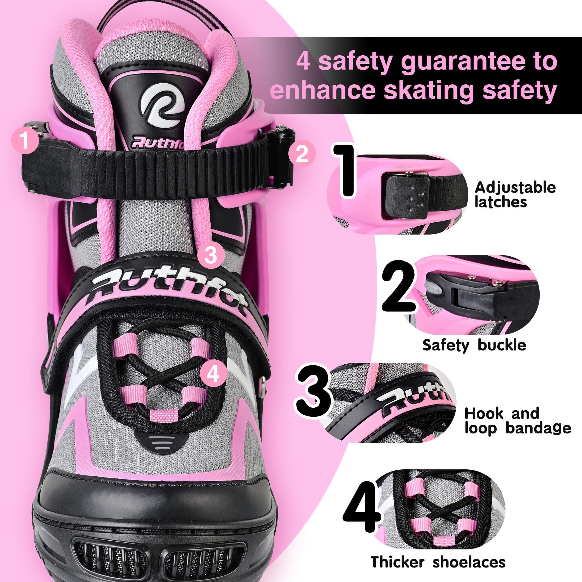 Ruthfot Patines en línea Ajustables para niños y niñas, Patines Luminosos para niños de 6 a 12 años de Edad, Patines Luminosos al Aire Libre para Mujeres y Hombres - 3