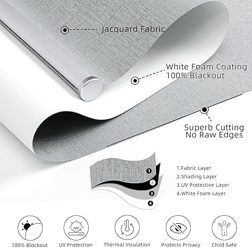 Miniatura 3 de ChrisDowa Persiana enrollable 100% opaca sin cordón, con jacquard a rayas, aislamiento térmico, tela de protección UV, persianas opacas totales para