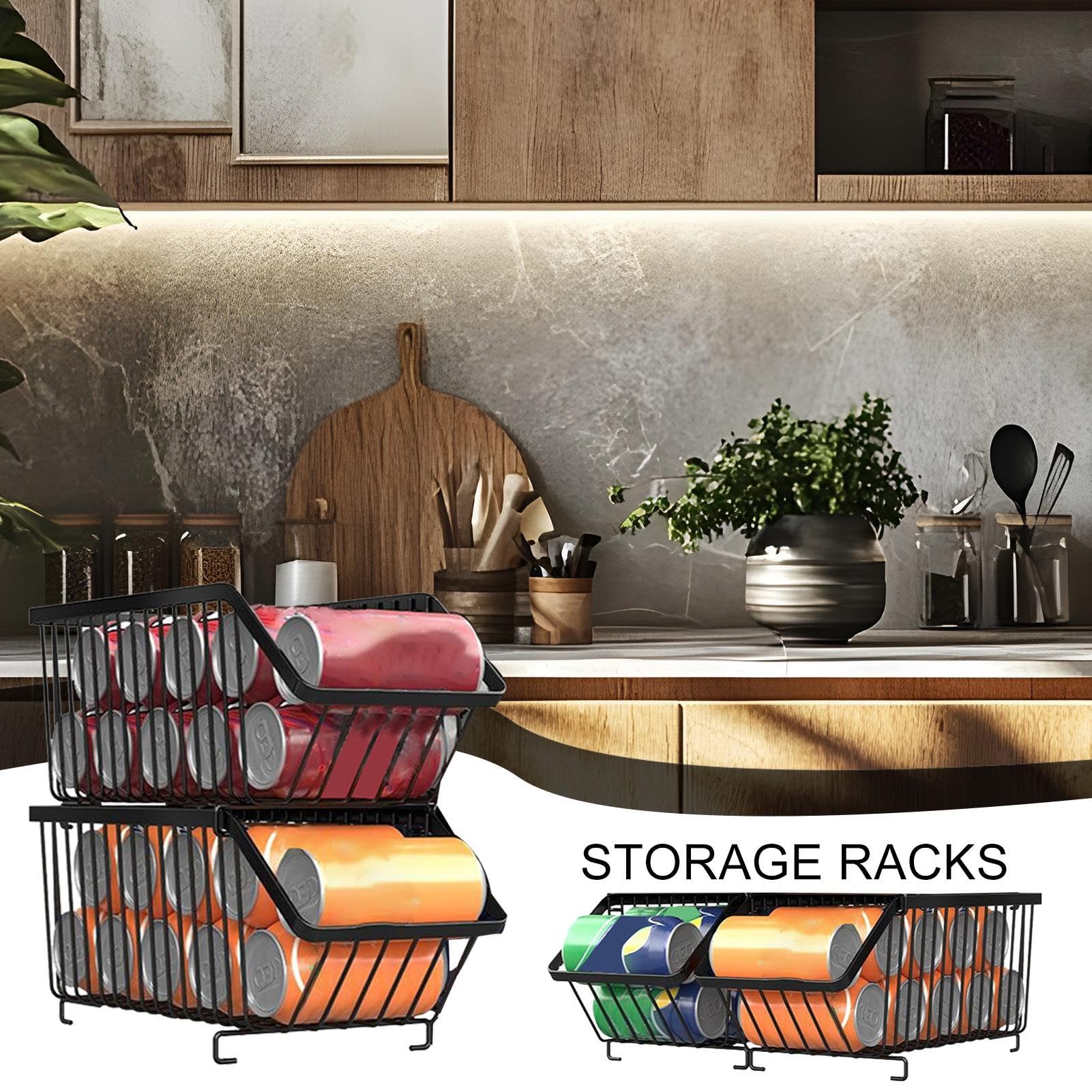 Soporte para latas: dispensador de almacenamiento de latas, cocina, organizador apilable, soporte de alimentos enlatados, estante de almacenamiento que ahorra espacio para nevera, cocina, artículos