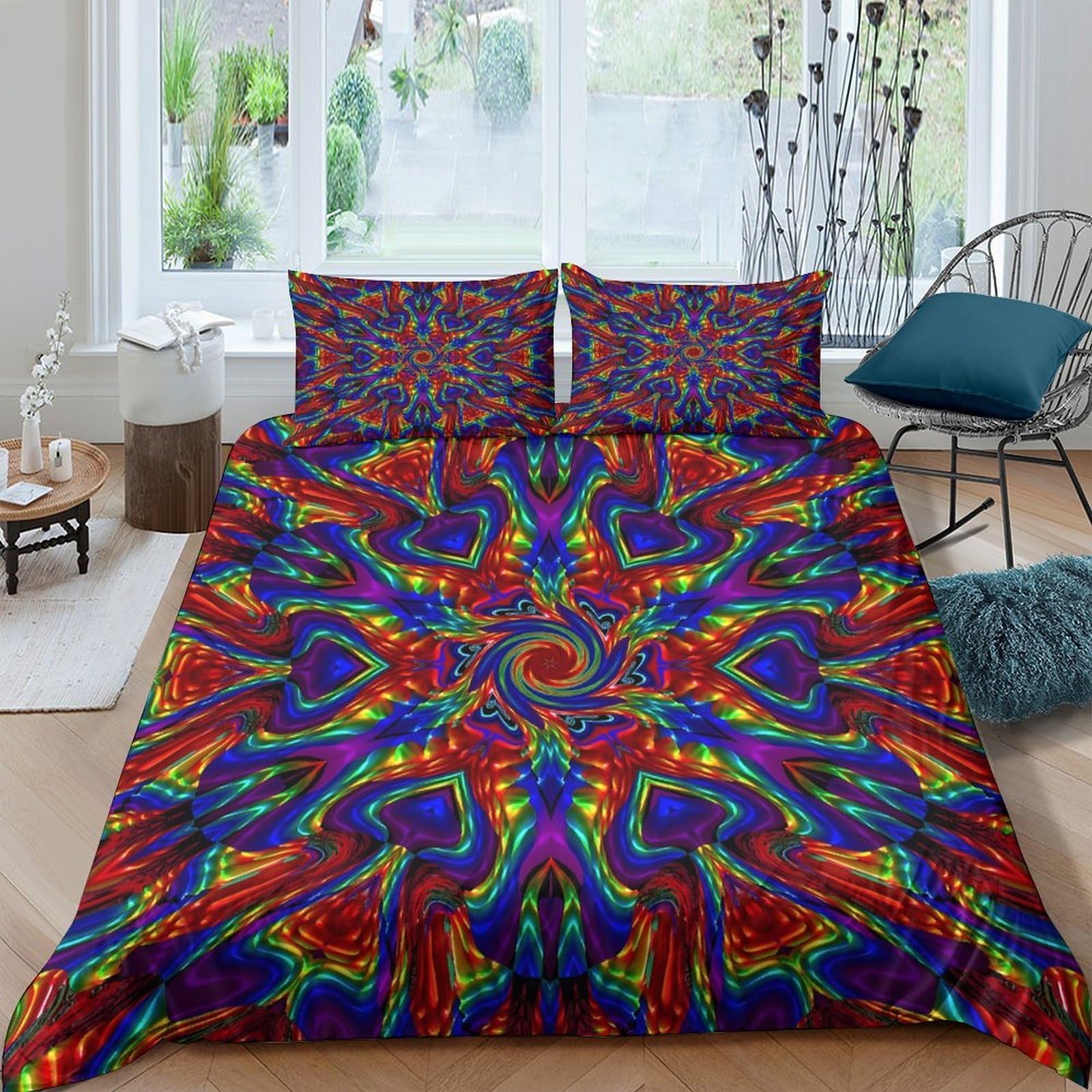 Ctjqhvkz Style-1 3D Printed Psychedelic Mandala Fitted Sheet Microfiber Soft Colorful Geometric Bed Sheet For Bedroom Dorm Mattress Decor Single（135X200cm）