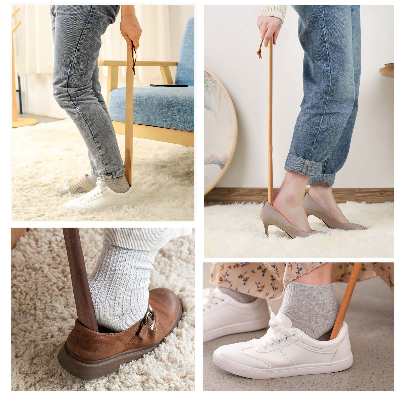 Calzador Largo de Madera 38 cm para Zapatos, Personas Mayores, Hombres, Mujeres