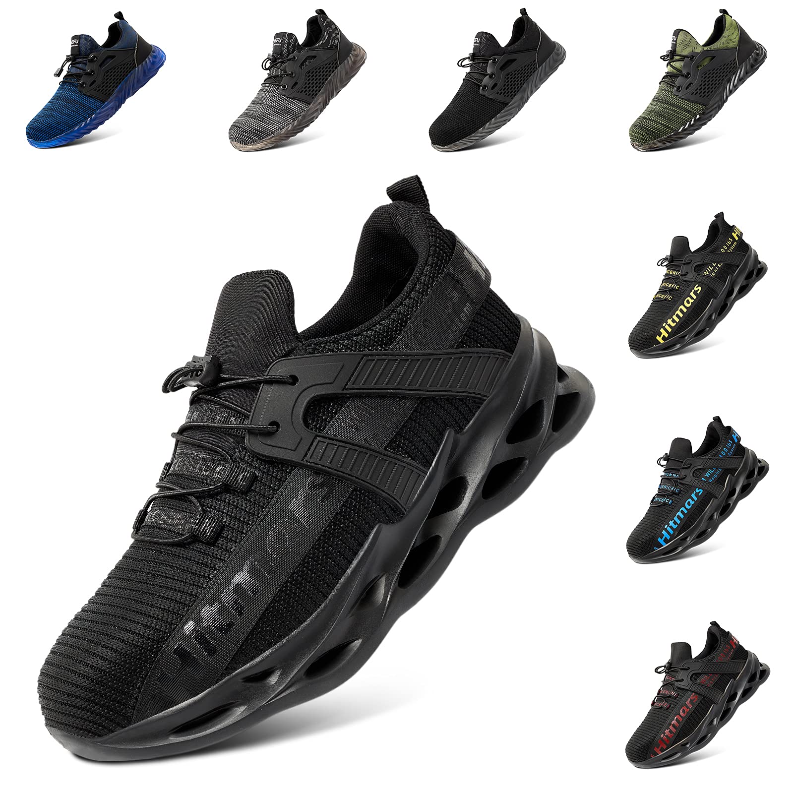 Hitmars Safety Trainers Men Steel Toe Cap Ladies Work Shoes Safety Shoes for Women Men Site Industrial Non Slip Lightweight Black Size 3.5-13 UK