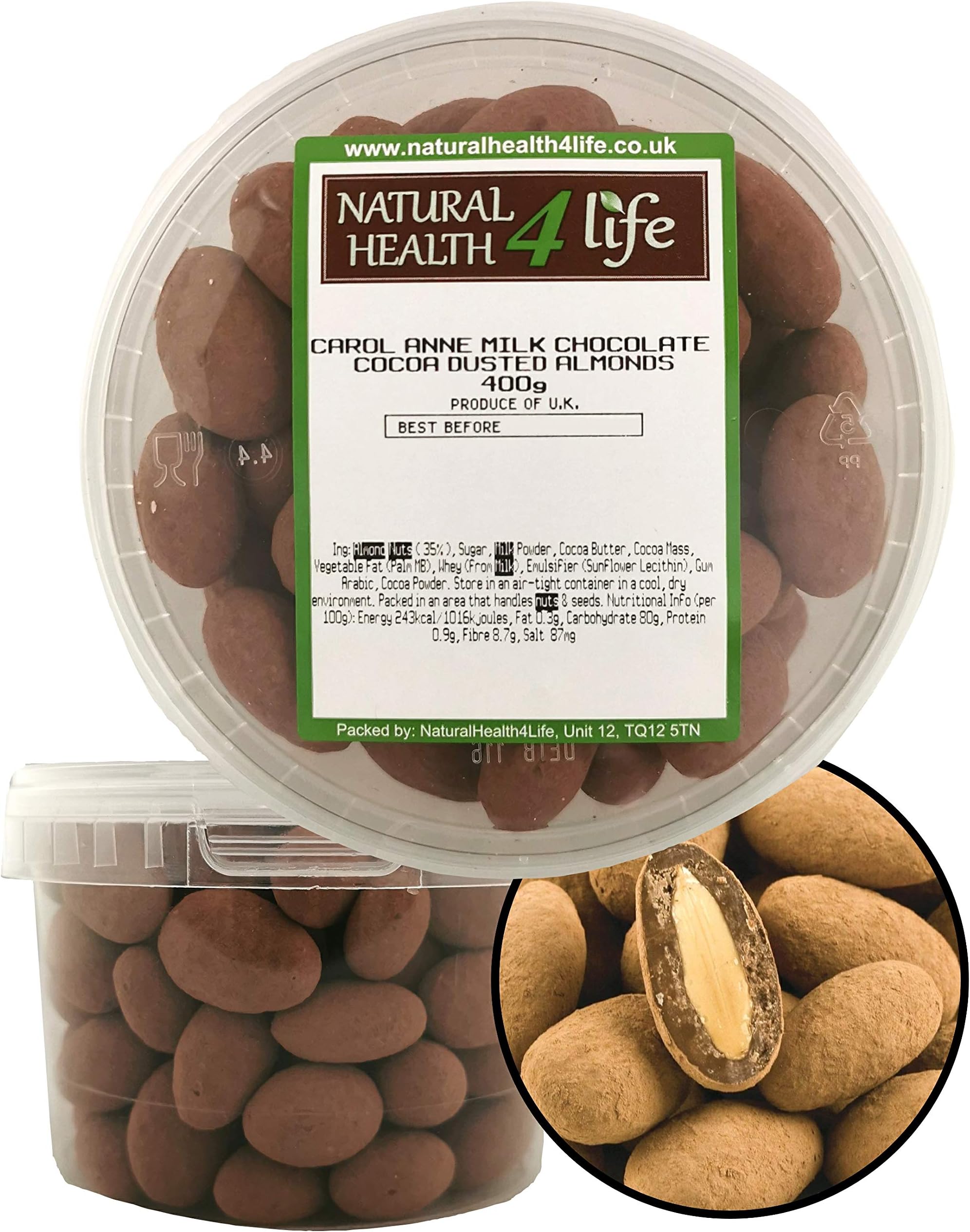 Carol Anne - Milk Chocolate Cocoa Dusted Almonds 400g in a tub