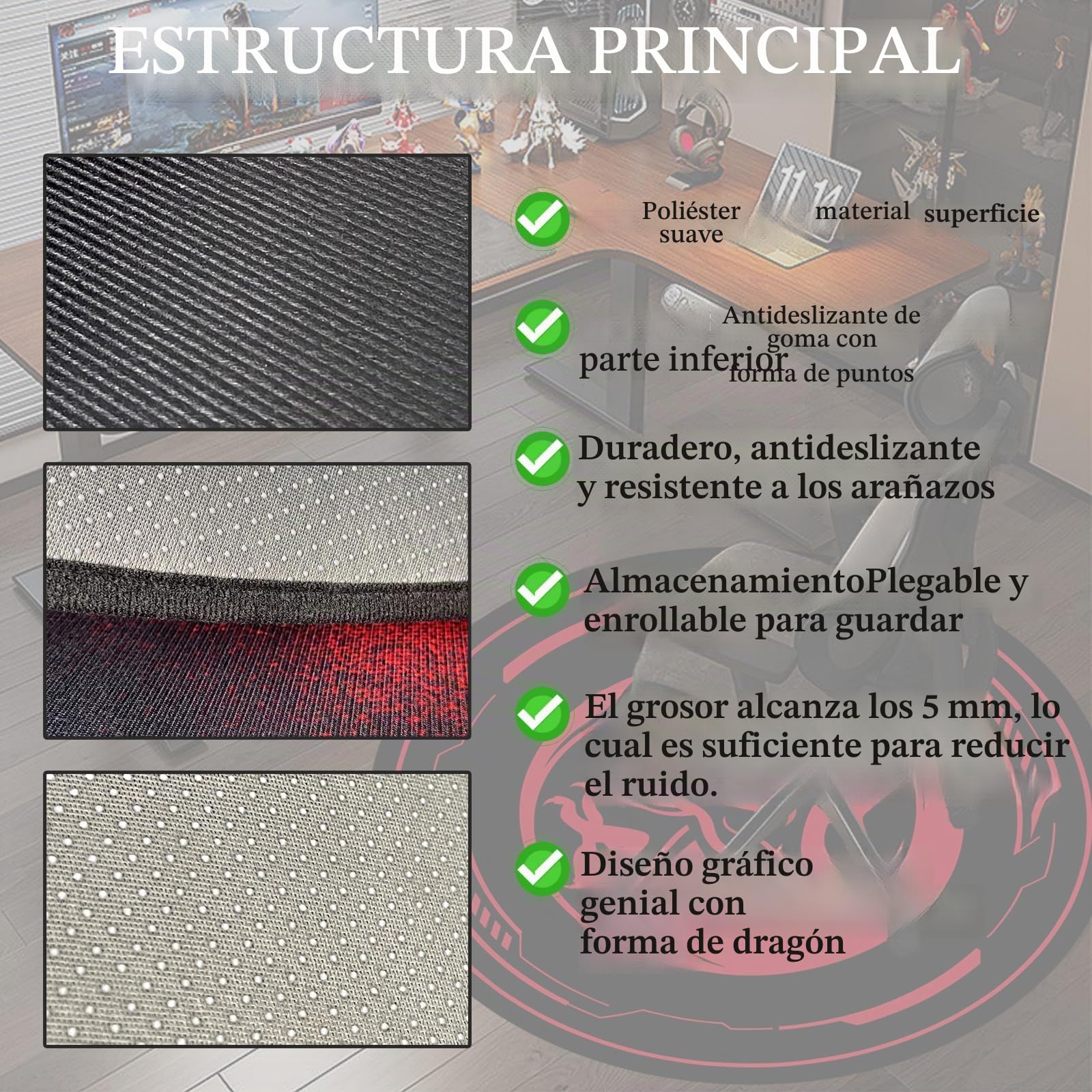 Protector Suelo Silla Ruedas, Alfombra Gaming Suelo, 120x120 cm Alfombrilla Redonda para Salas de Juegos, Oficinas en Casa