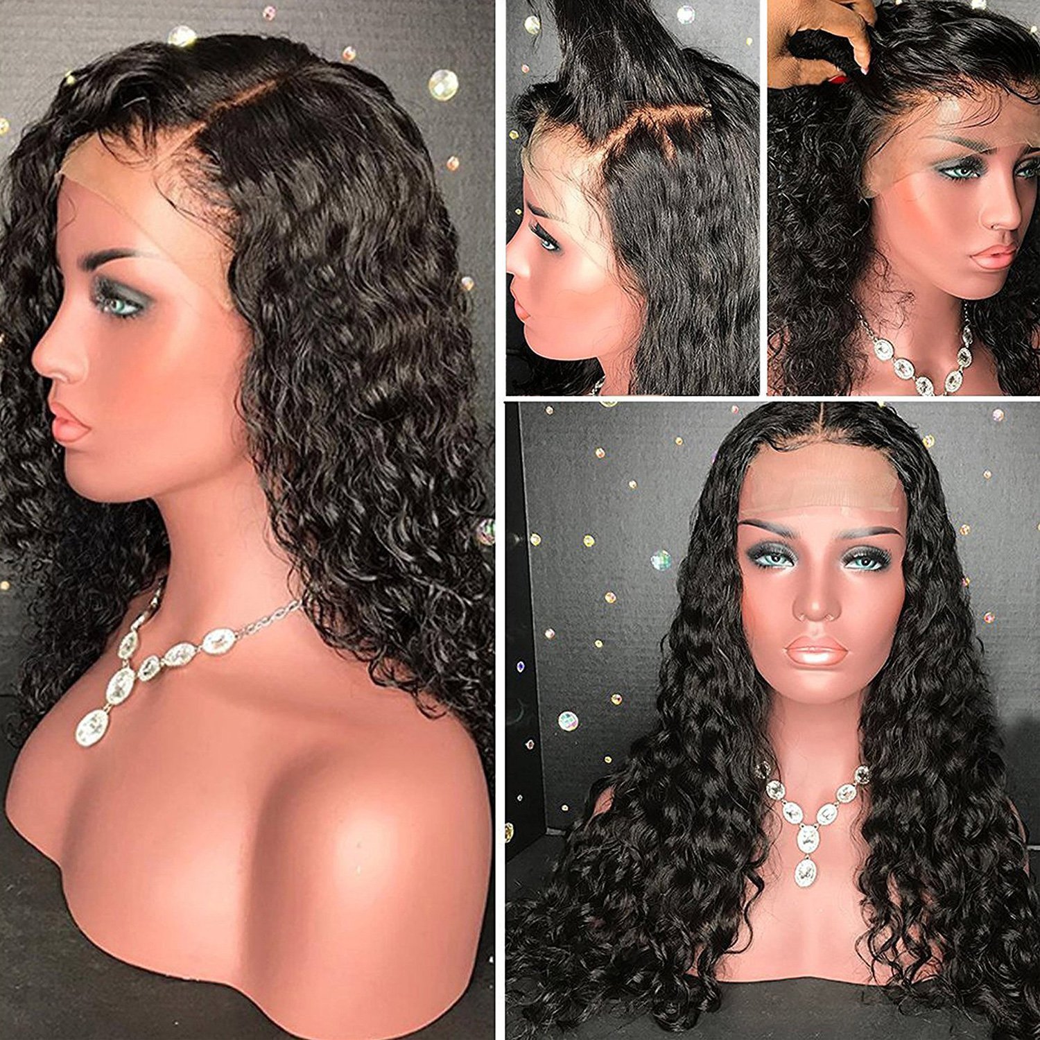 YMSGlueless Human Hair Lace Front Wigs for Black Women Curly Transparent Lace Front Wigs Human Hair Pre Plucked 150% Density Human Hair Wigs with Baby Hair(16 inch,13x4 Lace Front Wig)