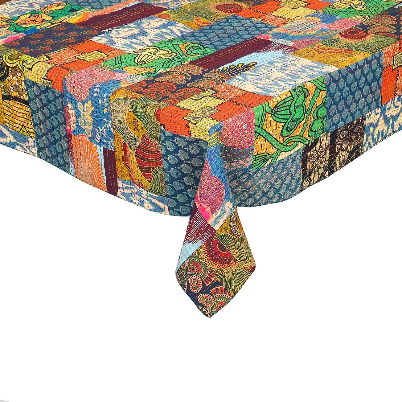 Fortune Creation Double Bed Patch Work Katha Stitched Double Thick bedsheets Bed Cover (Size: 90×108)-picture-25
