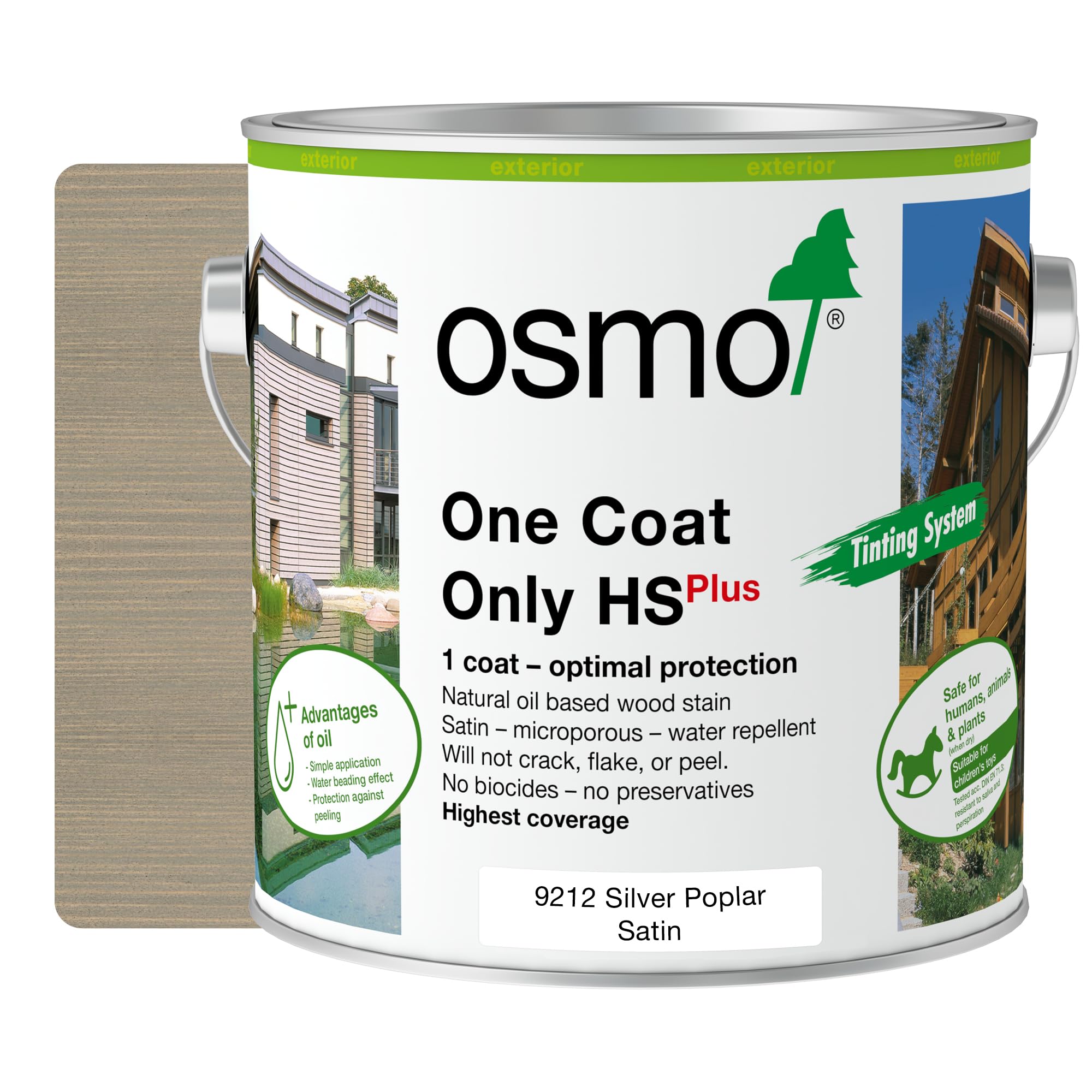 Osmo One Coat Only HS Plus - Oil Stain for The Protection for Outdoor Wood (9212 Silver Poplar, 2.5 Litre)