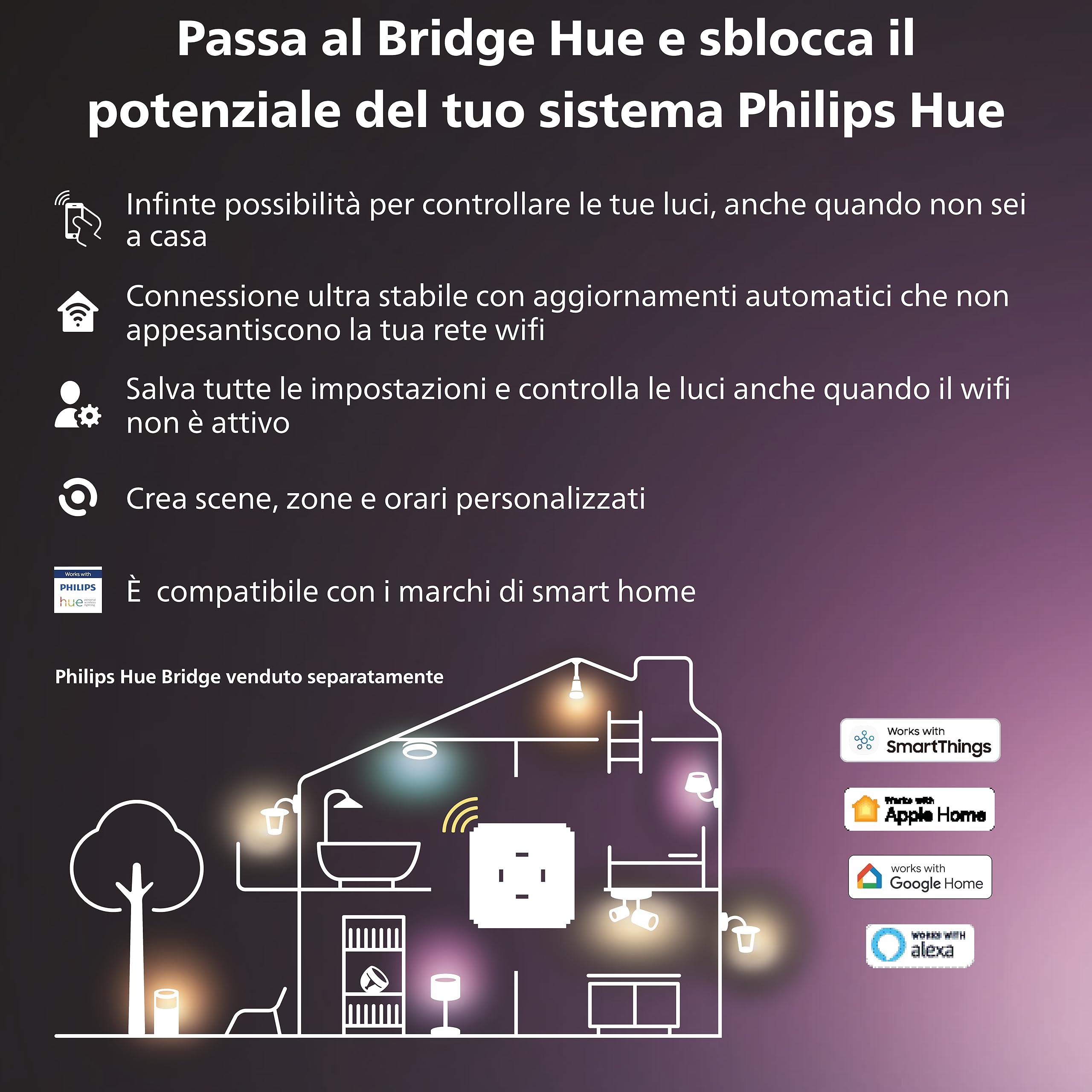 Philips Hue White and Color Ambiance Festavia, Stringa di Luci, Luce da Bianca a Colorata, Gradiente, 250 LED, 20m, Dimmerabile, Bluetooth, Sync con Musica