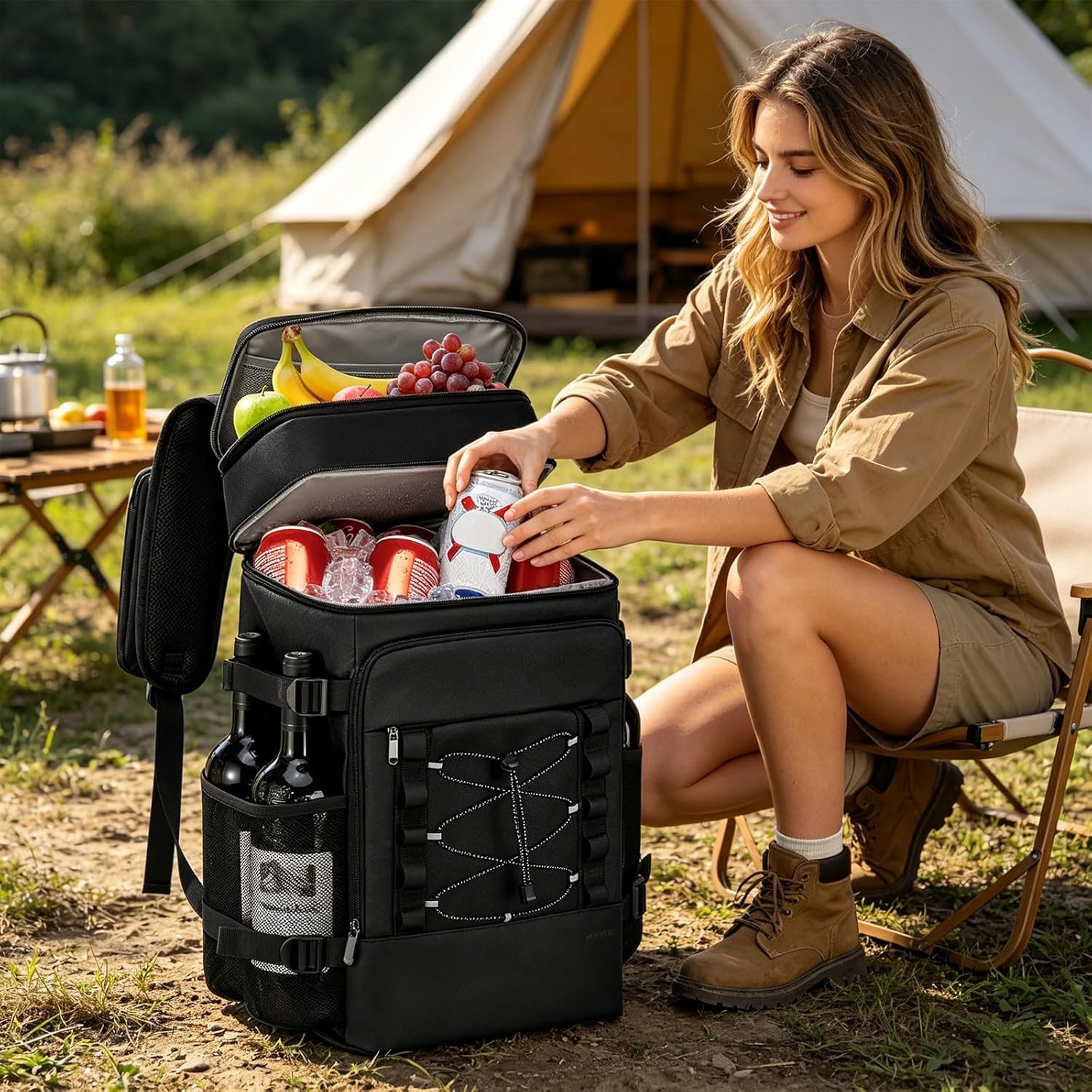 Isolierte KüHltasche 35L 33 Dosen, Isolierter KüHlrucksack – Tragbare, Auslaufsichere KüHltasche Mit Zwei FäChern FüR Strand, Reisen, Picknicks, Wandern, Grillen Und Camping