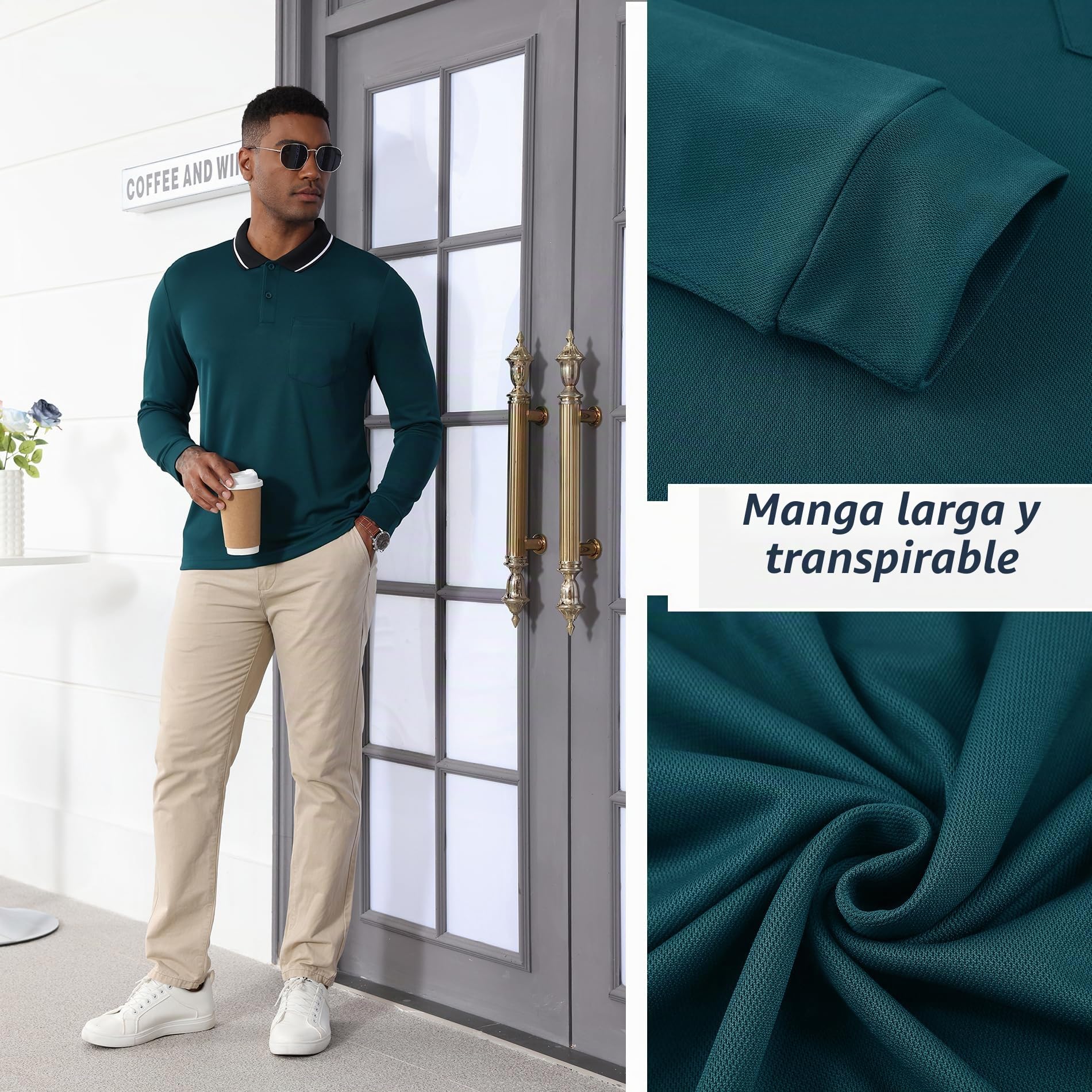 JACKETOWN Polo para Hombre Paquete de 3 Polo Manga Larga Camiseta de Golf Trabajo Transpirable Camiseta Informal con Bolsillo Primavera Otoño Tres Piezas T Shirt Senderismo