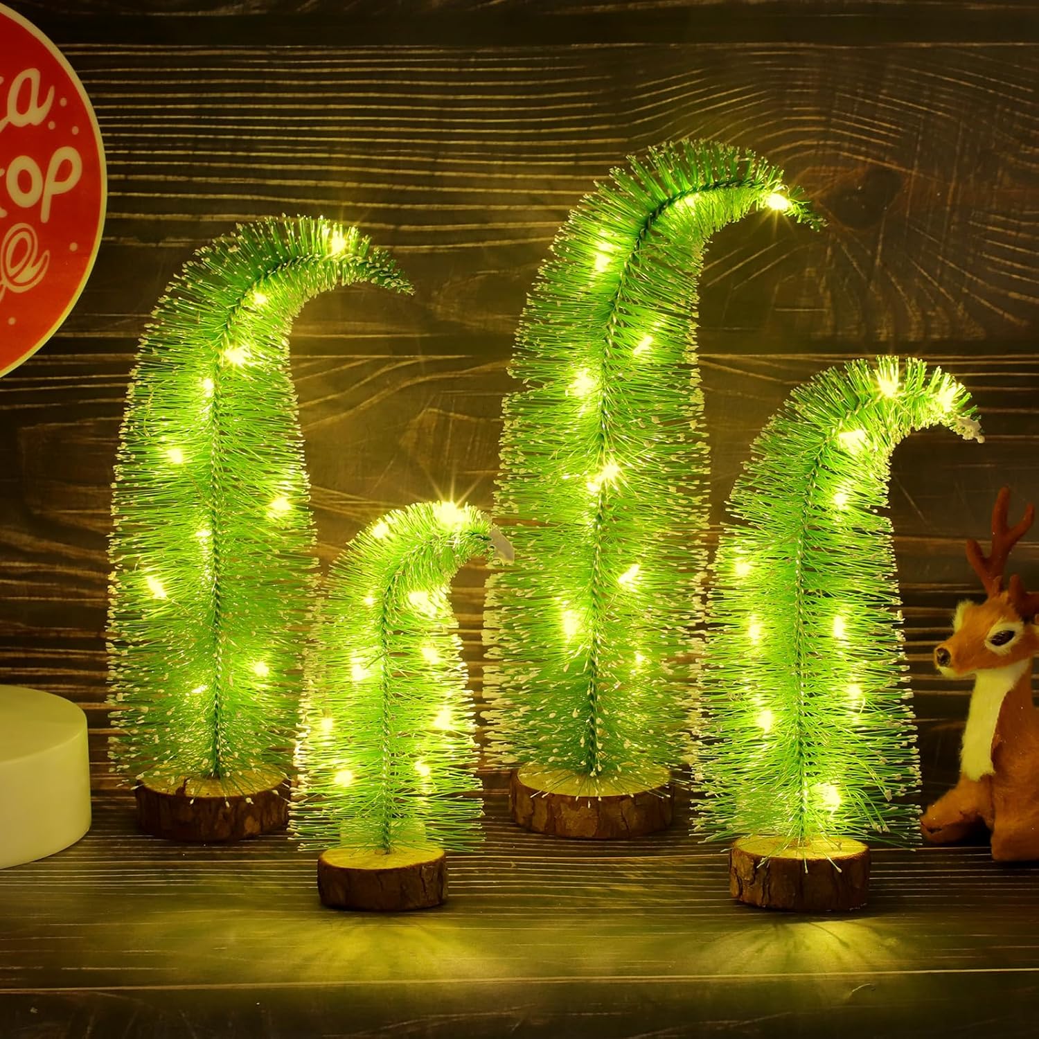 4PCS Mini Christmas Tree, Gringchs Christmas Tree, Bottle Brush Trees Table Top Decorations, Desktop Miniature Pine Trees Xmas Holiday Decor Green