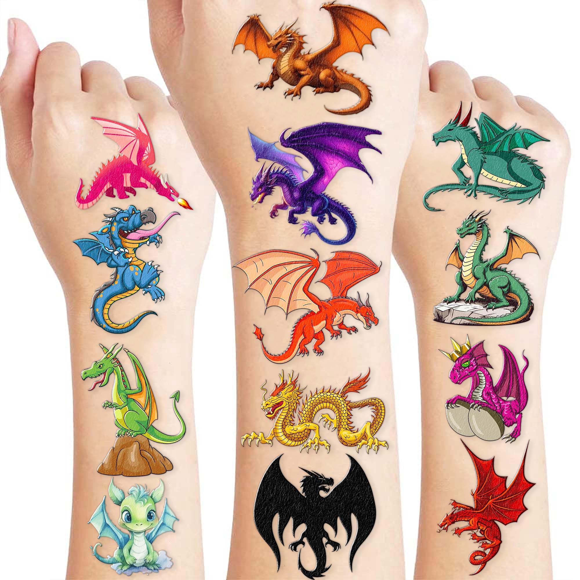 96PCS Dragon Temporary Tattoos Stickers Pre-Cut for Kids Boys Girls