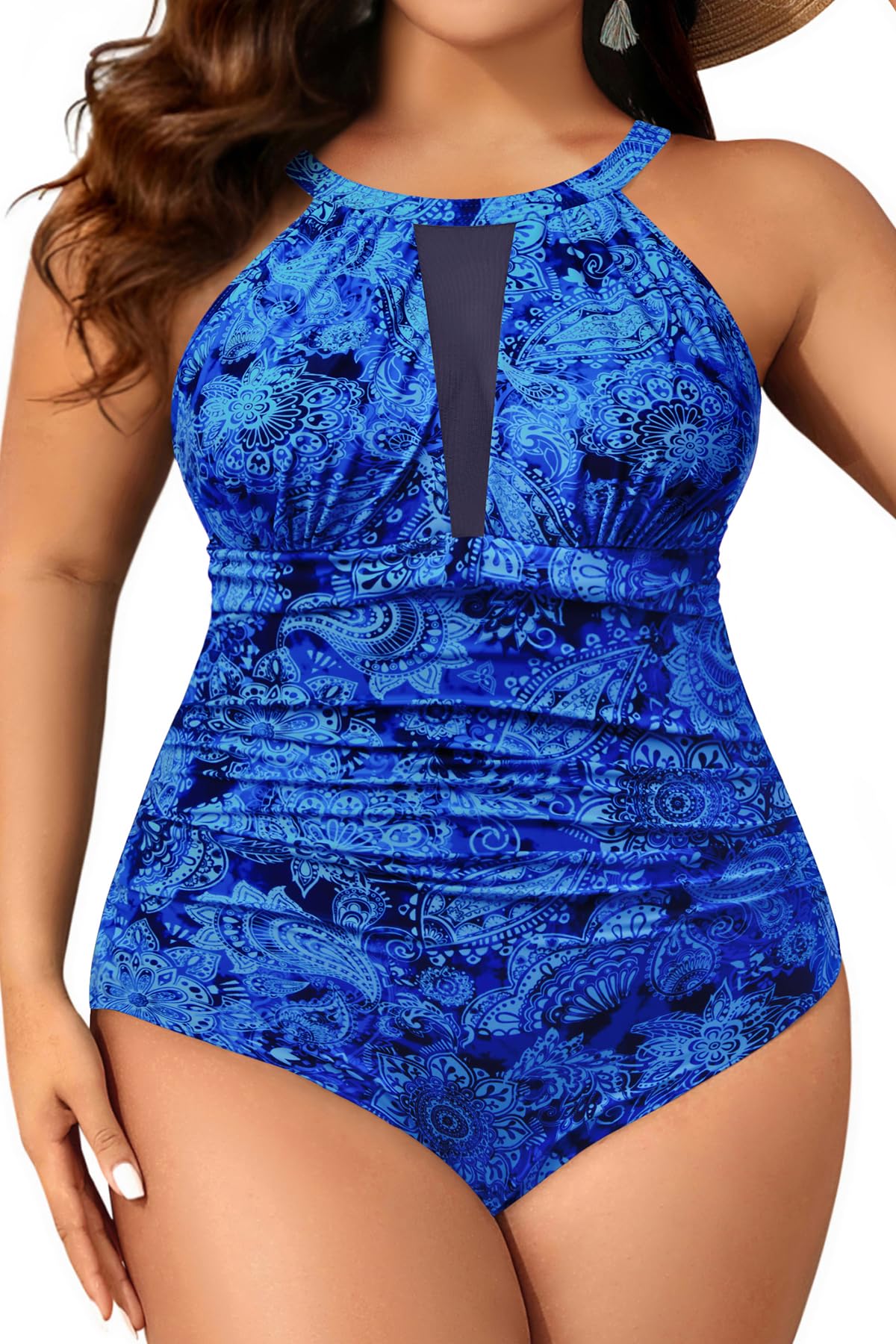 Aqua Eve High Neck Plus Size Ruched Swimsuit