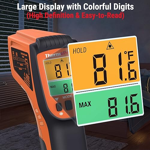 Miniatura 6 de Pistola de temperatura láser dual ThermoPro TP450 para cocinar, termómetro infrarrojo digital para parrilla de horno de pizza, pistola de