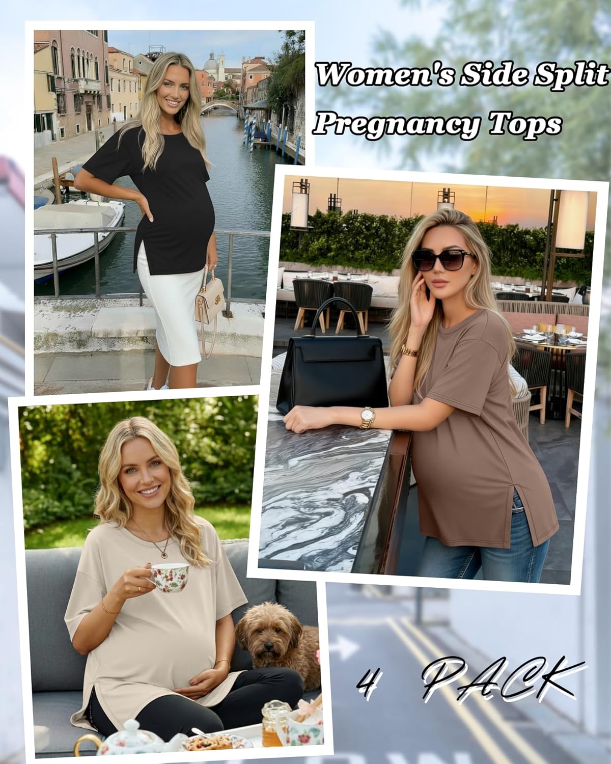 Riyiper 4 Pack Women's Maternity T Shirts, Short Sleeve Split Side Pregnancy Tee Tops Casual Loose Crewneck Maternity Clothes - Image 2