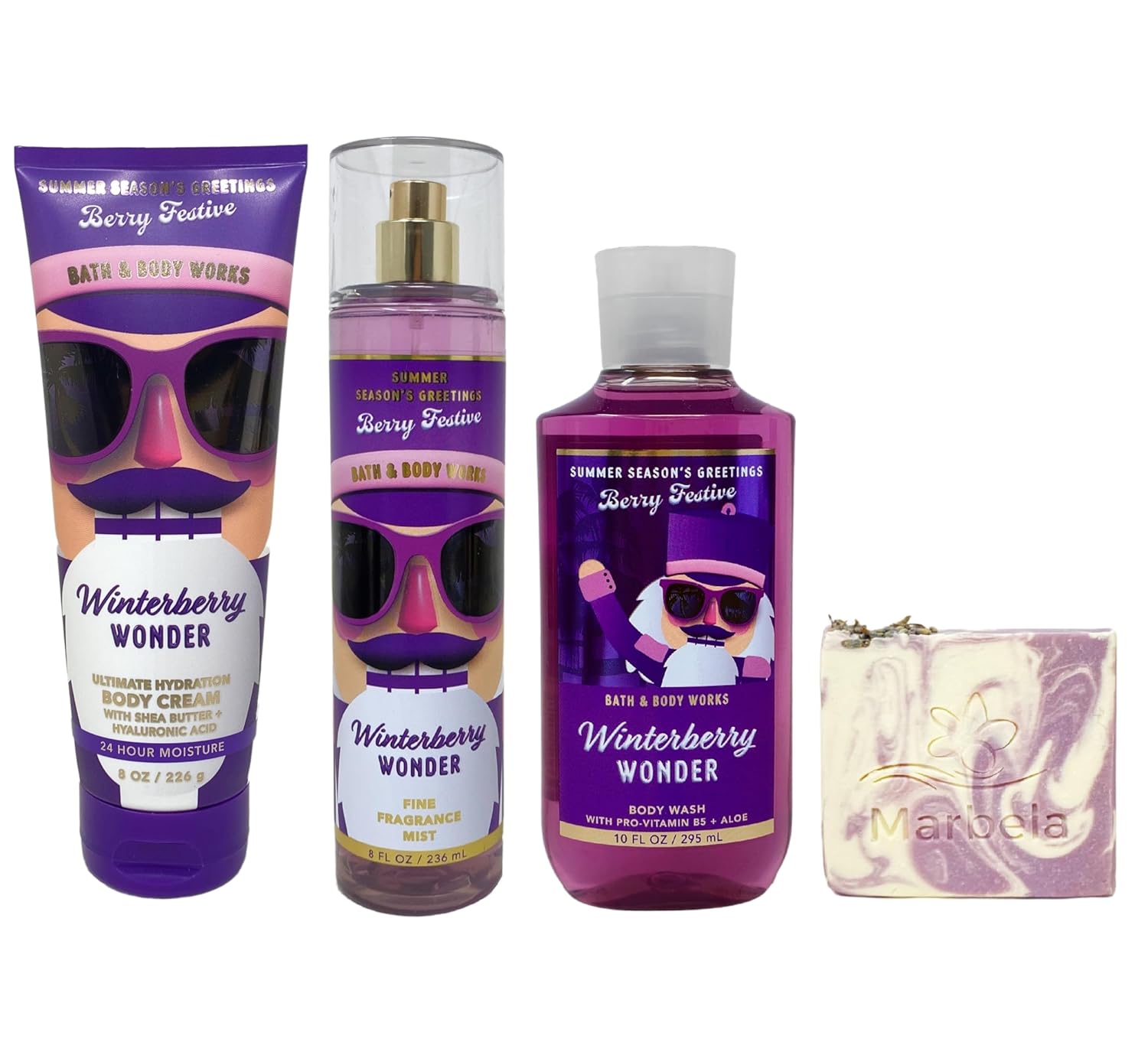 Bath & Body Works Winterberry Wonder Trio Gift Set - Body Cream, Fragrance Mist and Body Wash - with a Lavender Dream Bar Soap - Full Size