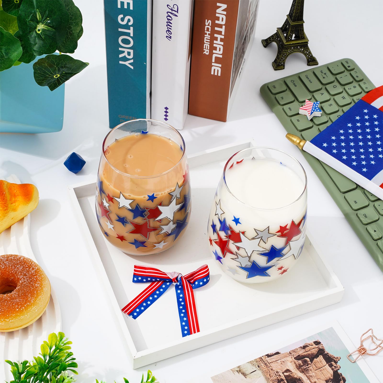 Amazon.com | Whaline 2Pcs Patriotic Stemless Wine Glasses 17oz Red Blue  White Star Drinking Glasses Star Patterned Tumbler Cups Independence Day  Party Cups for 4th of July Party Supplies Kitchen Decorations Gifts: