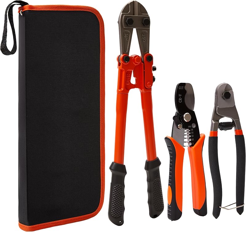 3-Piece Bolt Cutter Set, 14" Wire Cutters Heavy Duty 8" Mini Bolt Cutters