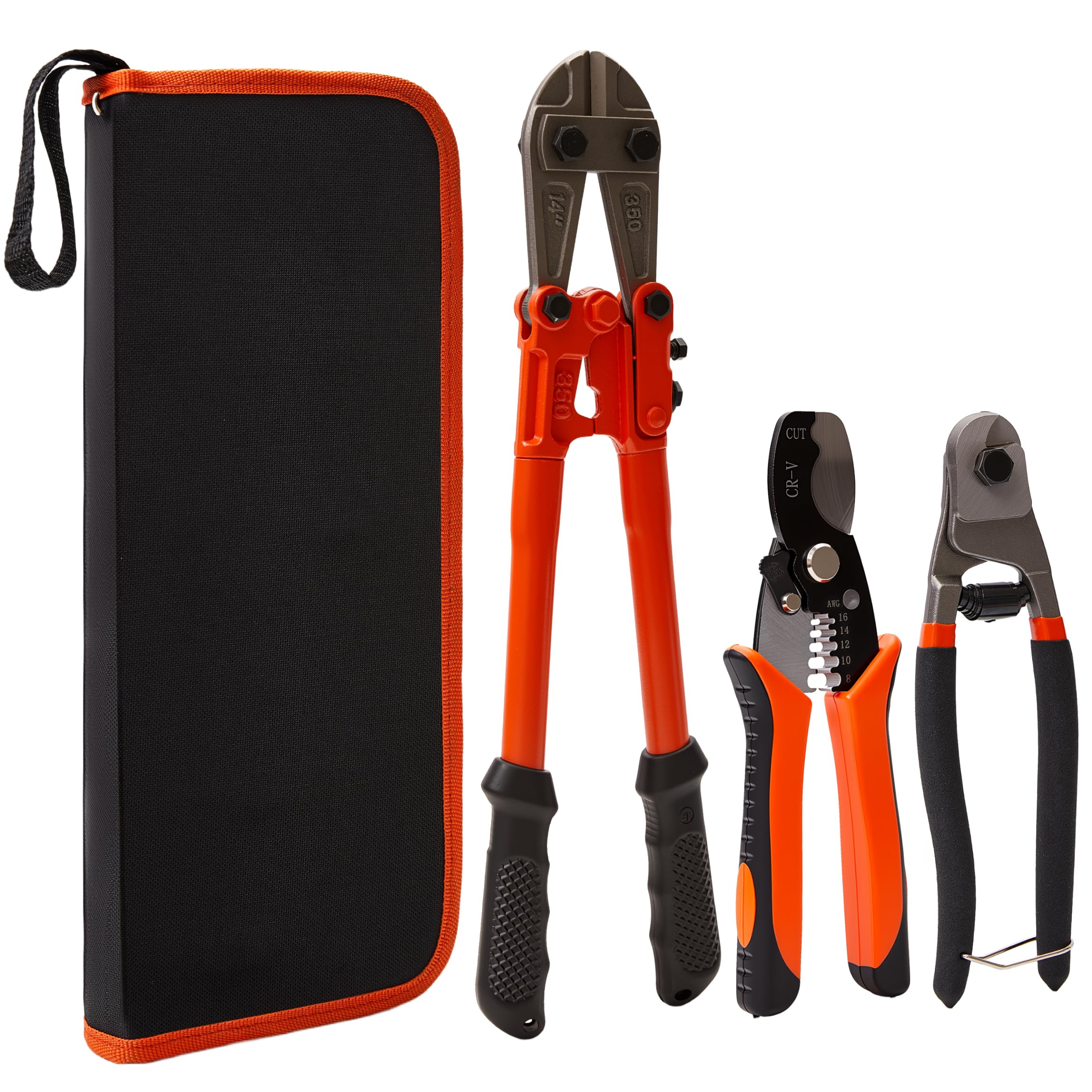 Juego de alicates cortadores de pernos de 3 piezas, cortador de pernos resistente de 14 pulgadas, mini cortador de pernos de 8 pulgadas, cortador de cable de alambre de 7 pulgadas. Asas ergonómicas