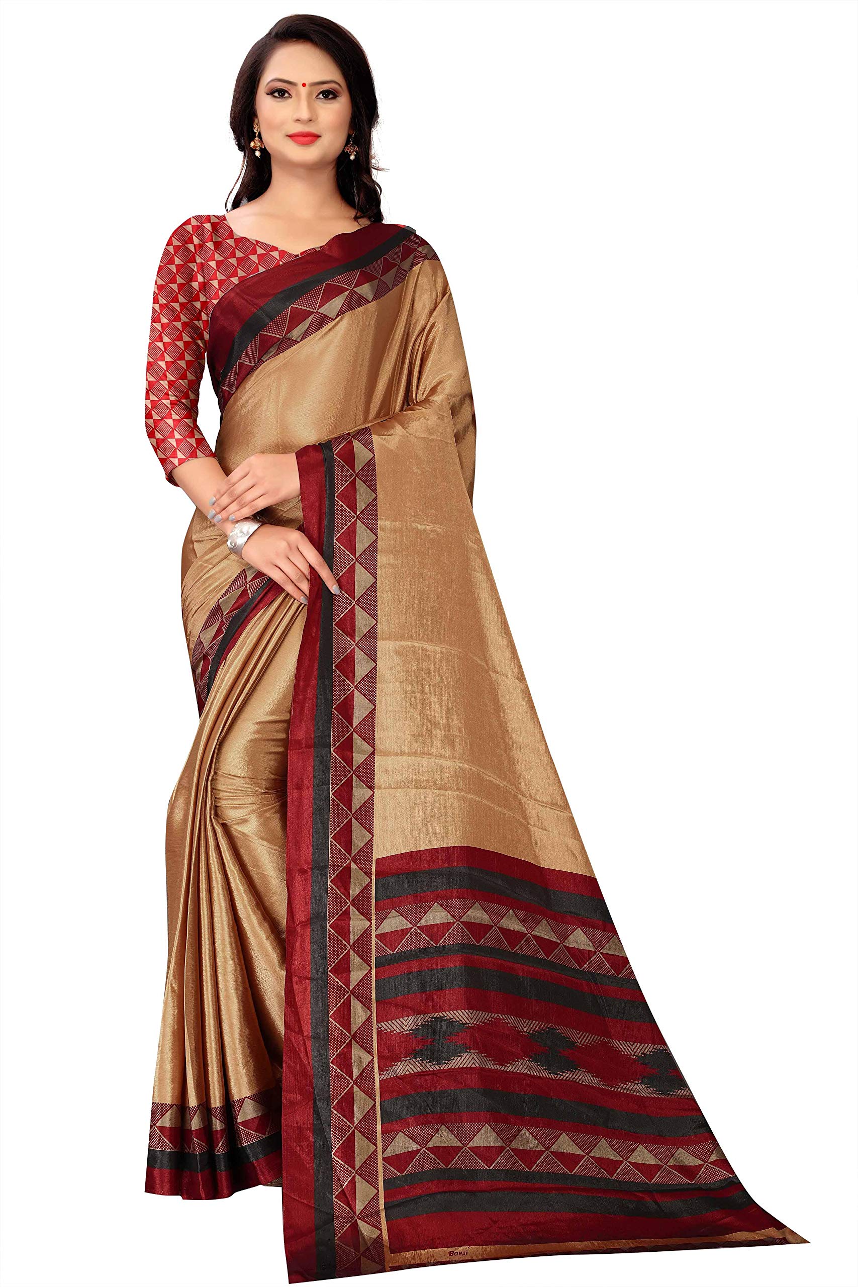 Women Crepe Silk Blend Saree With Blouse Piece (BANNAK1720, Beige)-image-44