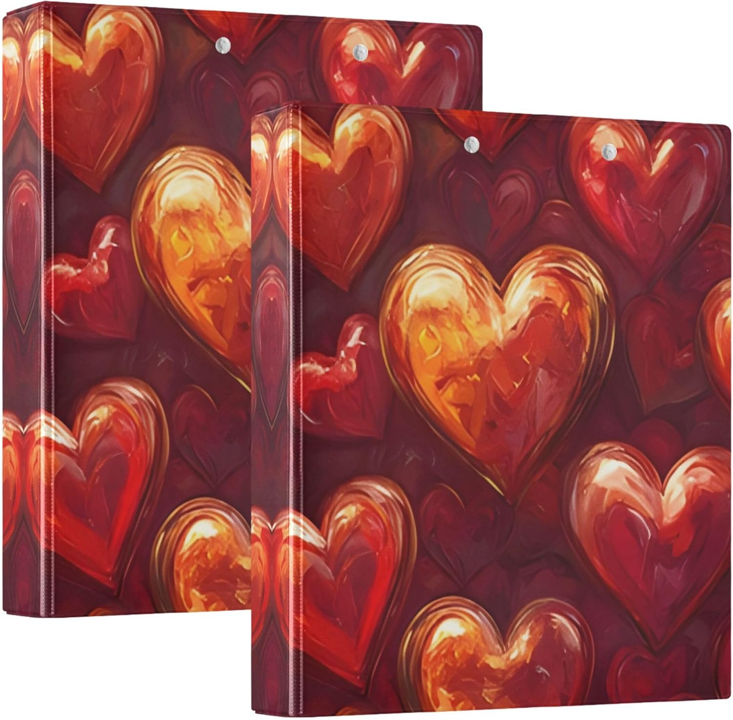 Valentine's Day Hearts 3 Ring Binders, 1.5” Round Ring Binders with Clipboard - Letter Size, 3 Interior PVC Clear Pockets & Anti-Slip Clip for Office School Supplies, 2PCS