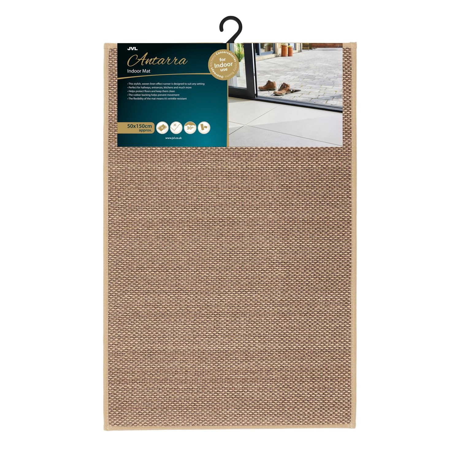JVL Antarra Machine Washable Entrance Doormat, 50 x 75cm - Beige