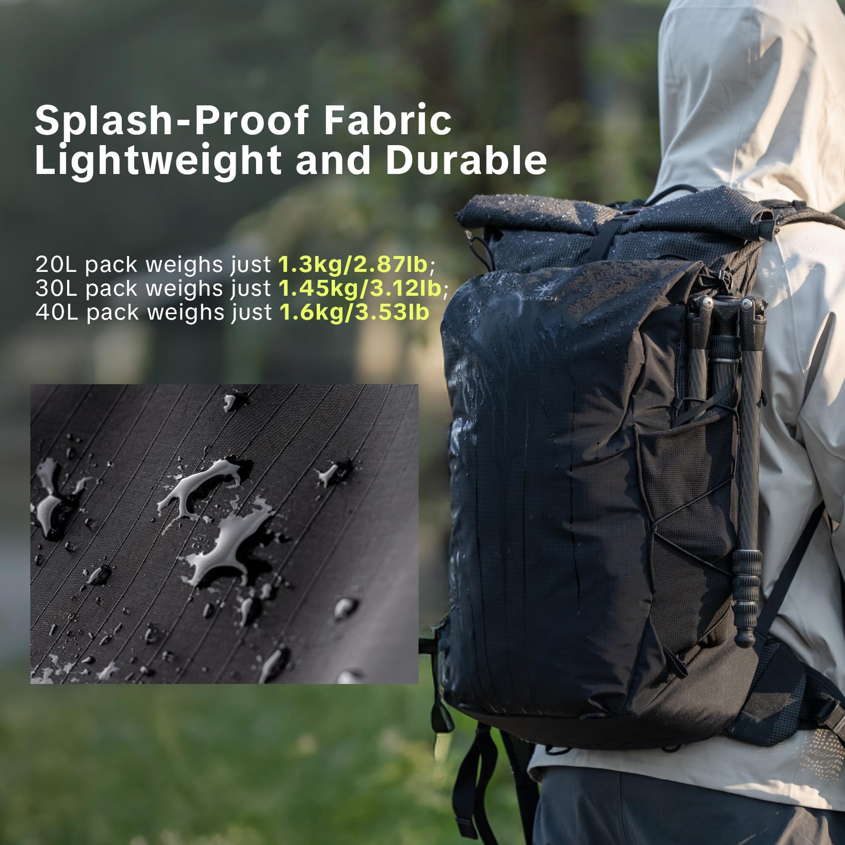 PGYTECH OnePro Ultralight Outdoor Wasserdichter Kamerarucksack 20L, Grün | AirFoam Tragesystem, Schnellzugriff, 14 Zoll Laptopfach, Leichte Fotorucksack für DSLR/Drohnen/Systemkameras
