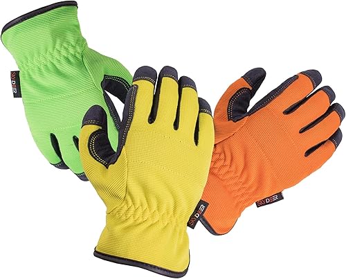 Miniatura 1 de SKYDEER Paquete de 3 pares de guantes de trabajo de cuero duraderos para jardinería y trabajo general (SD8810)
