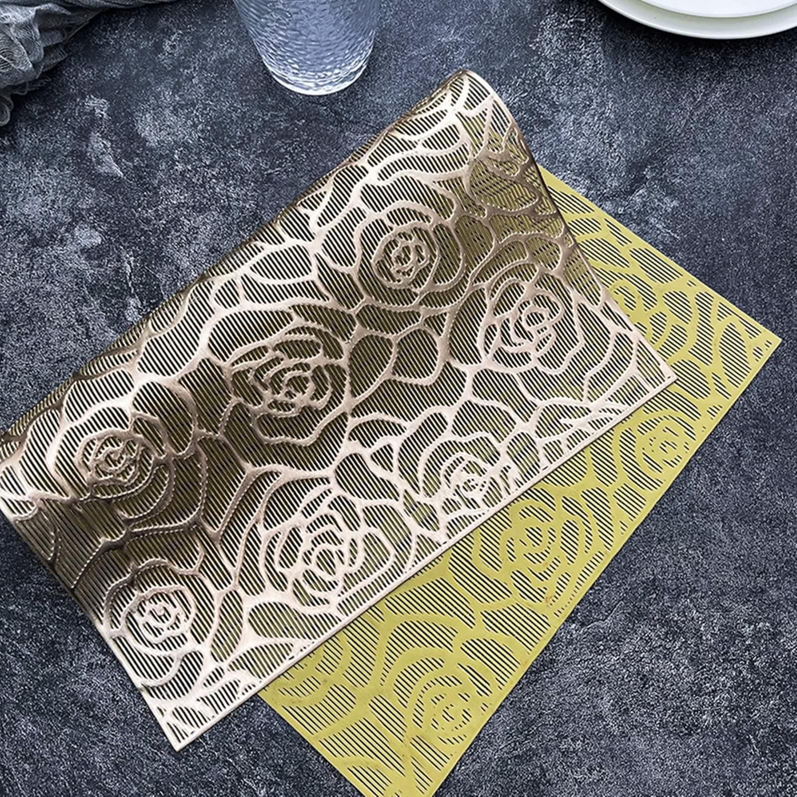 Gold Placemats, Placemats for Dining Table Lot de 6 Motif de Roses Creuses PVC Dessous de Table 30x45cm