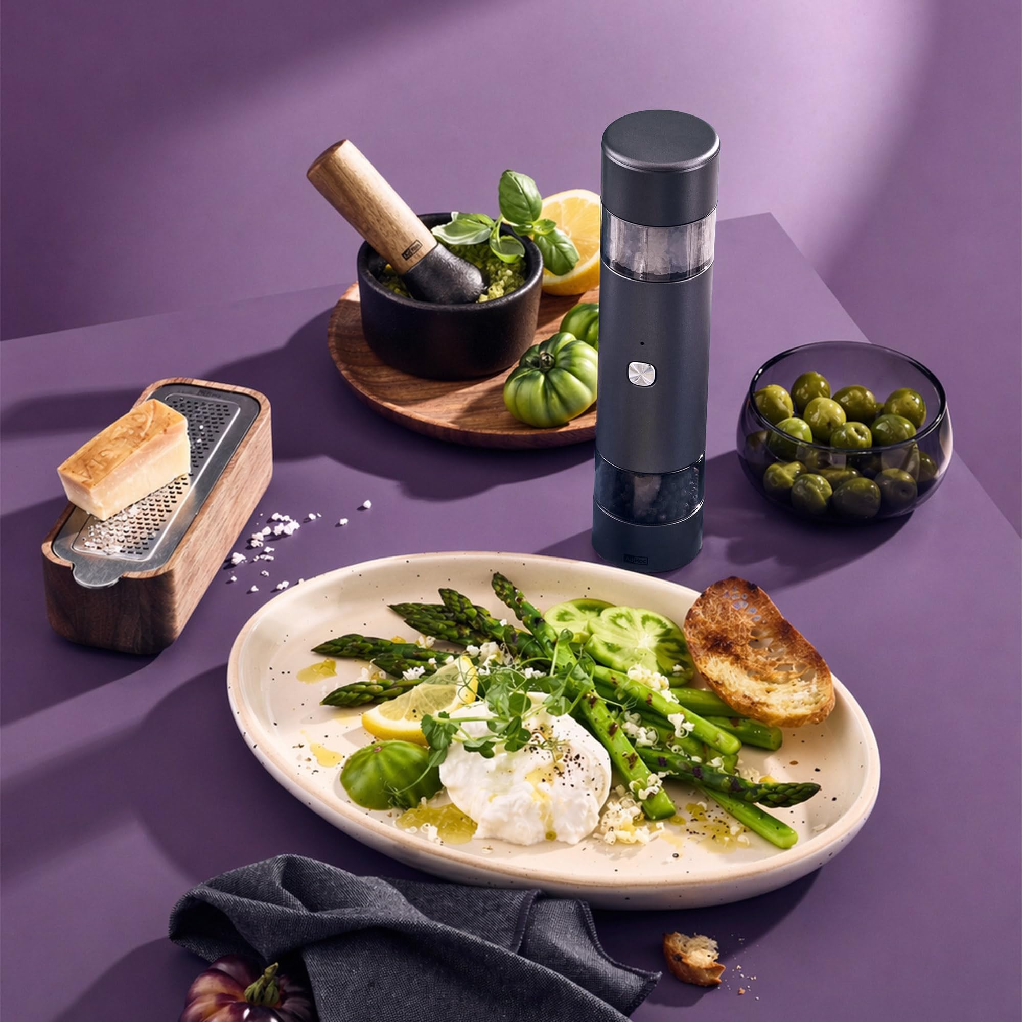AdHoc i.Mill Duo Elektrische Salz- & Pfeffermühle, Doppelmühle | Mit GravitySwitch, USB-C, Keramikmahlwerk stufenlos einstellbar fein bis grob, leise und einhändig bedienbar