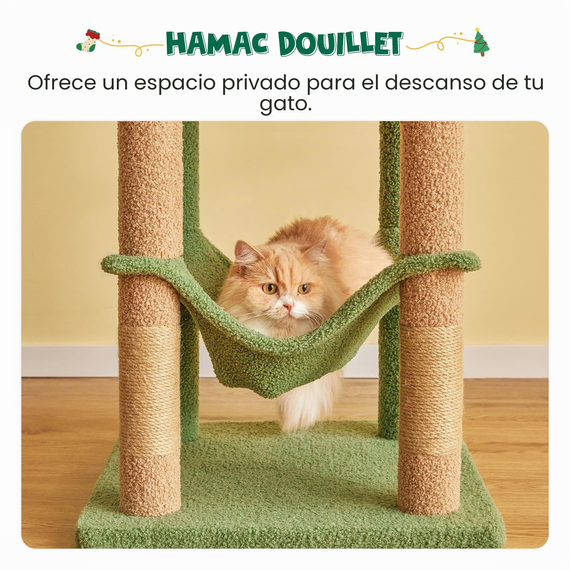 Árbol para Gatos Green, Torre de Varios Niveles de 163 cm para Gatos de Interior con Postes rascadores Recubiertos de sisal, Plataforma Acolchada, Hamaca acogedora y Juguetes Colgantes.