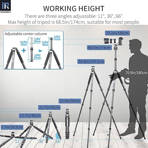 Miniatura 6 de Trípode portátil profesional CT85C de fibra de carbono para cámara DSLR, soporte resistente con tubo de 1.260 in1.26 pulgadas, centro de gravedad