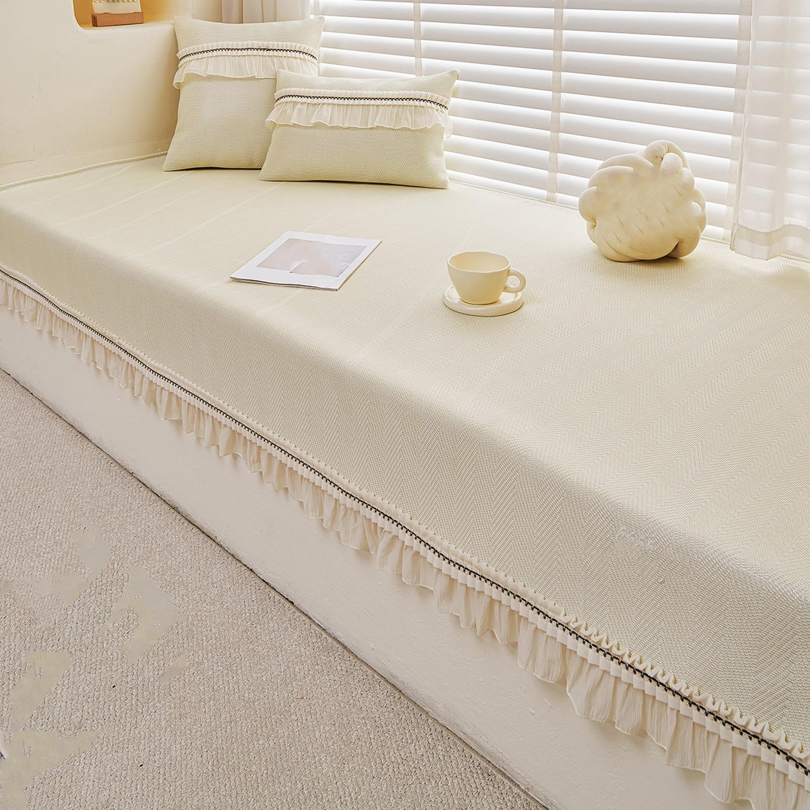 GBPLDMAQ Decorative Bay Window Cushion, Nonslip Window Seat Cushion, Breathable Washable for Bedroom Reading Nook Sofa Sofa(Beige,70x120cm/28x47in)